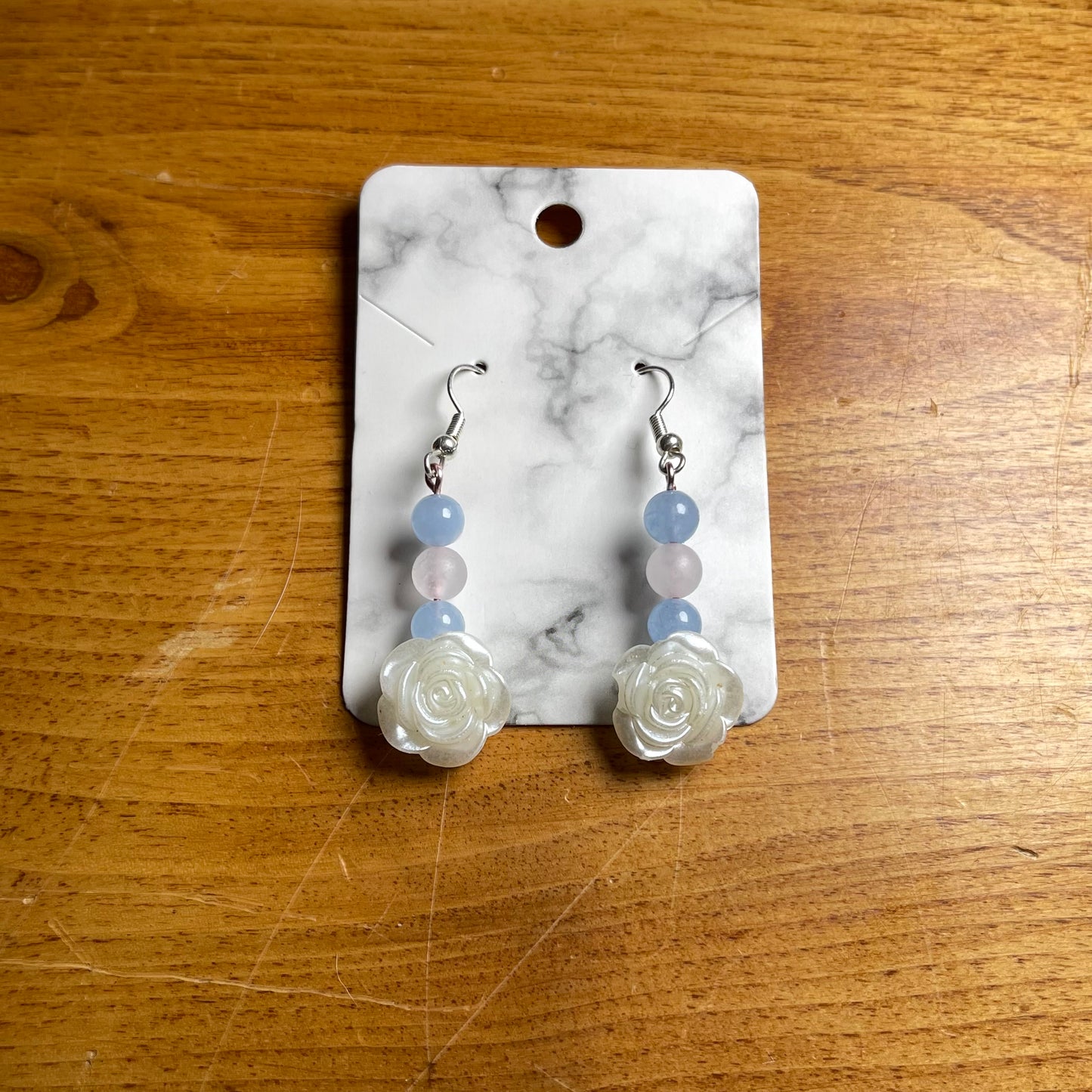 Elegant White Rose Necklace and Earring Set