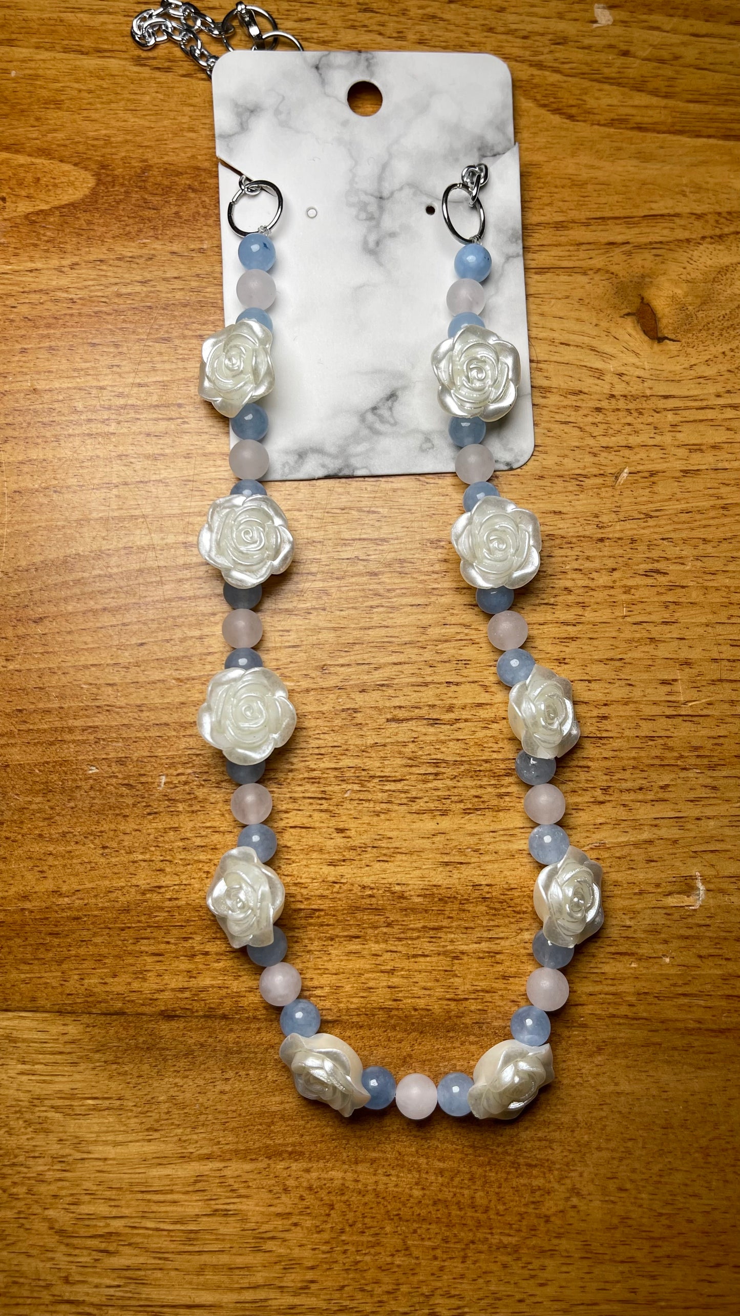 Elegant White Rose Necklace and Earring Set