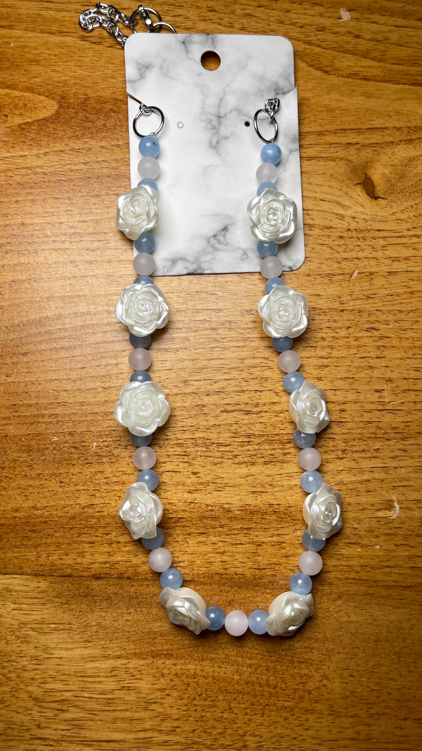 Elegant White Rose Necklace and Earring Set