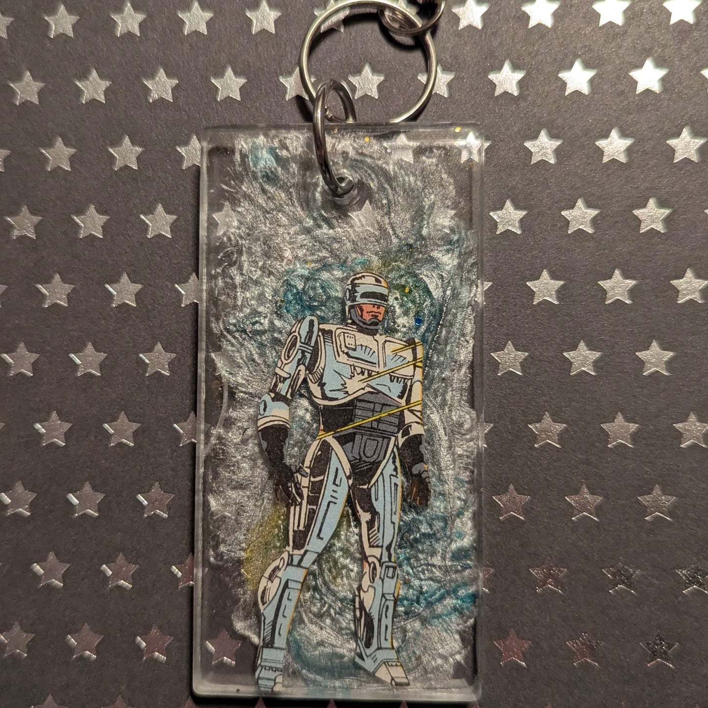 Silver Robot Cop Comic Book Large Keychain