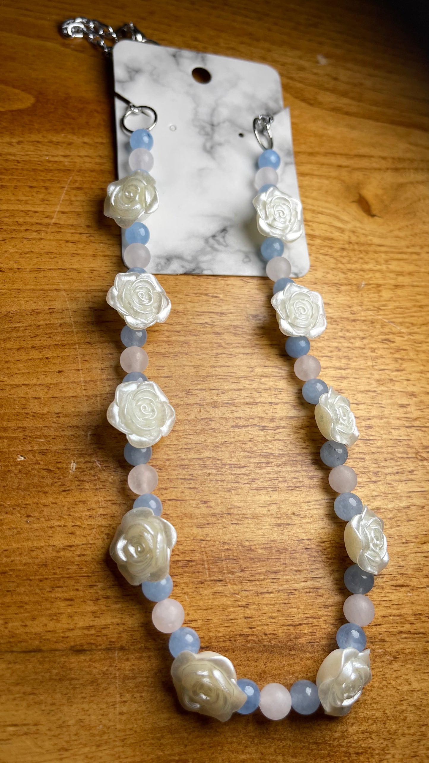 Elegant White Rose Necklace and Earring Set