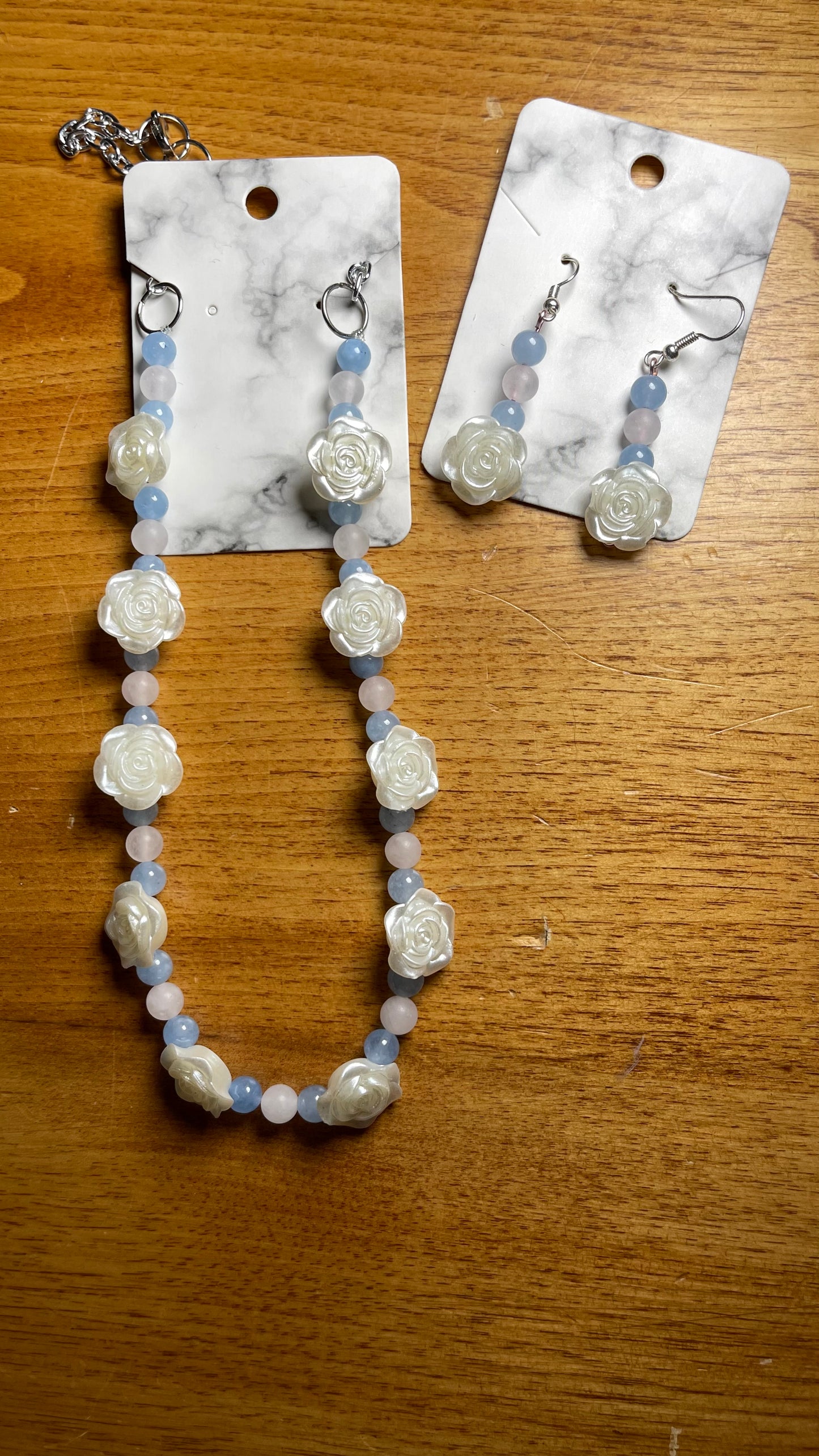 Elegant White Rose Necklace and Earring Set