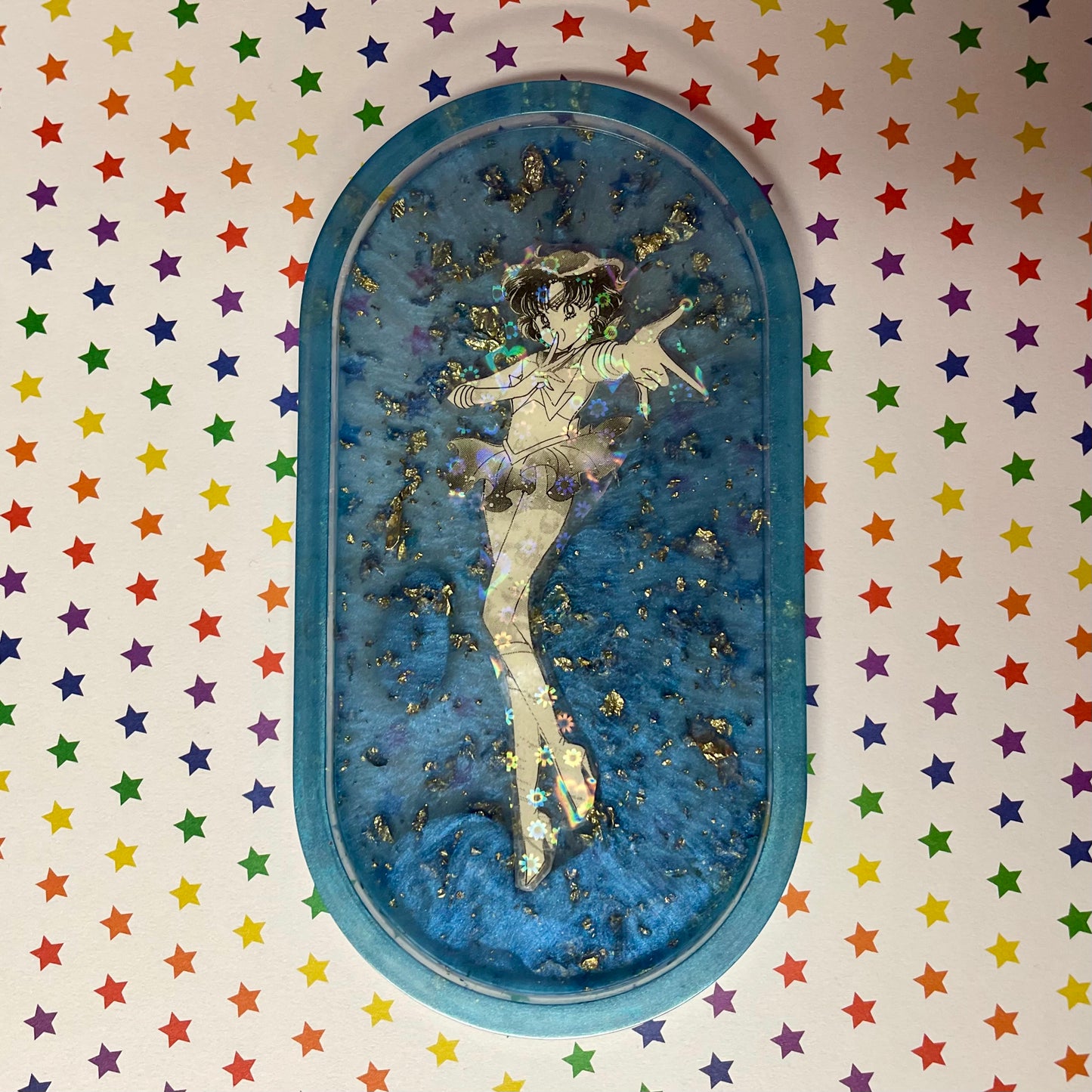 Blue and Gold-Flecked Manga Resin Ash Tray