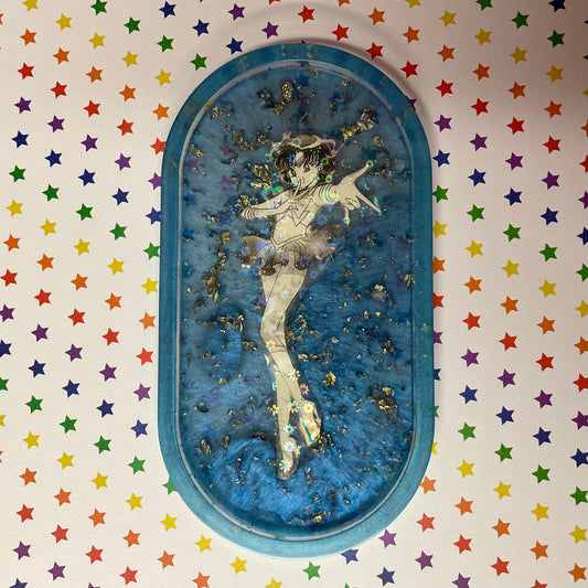 Blue and Gold-Flecked Manga Resin Ash Tray