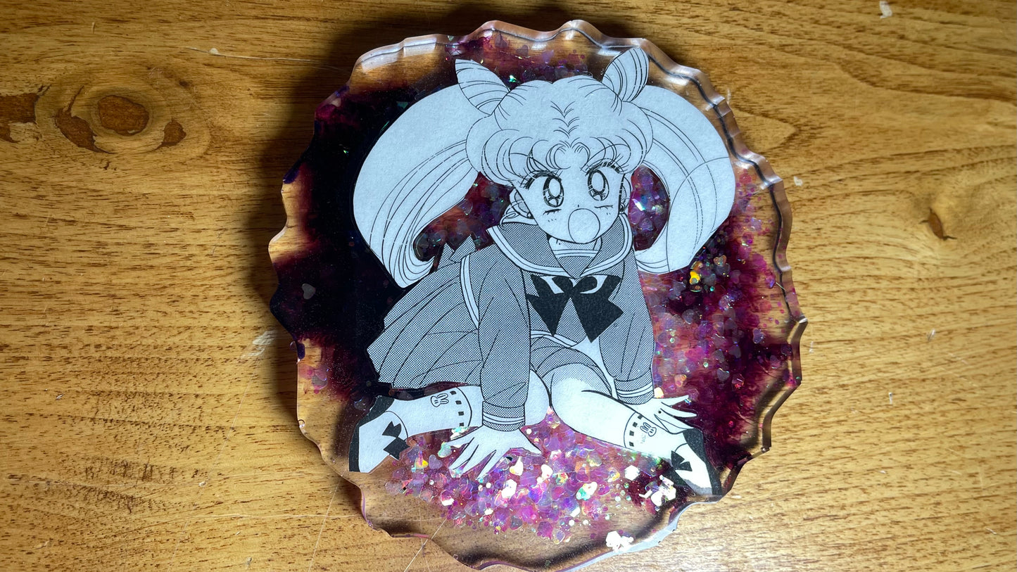 Angry Chibi Rabbit Moon Girl Coaster