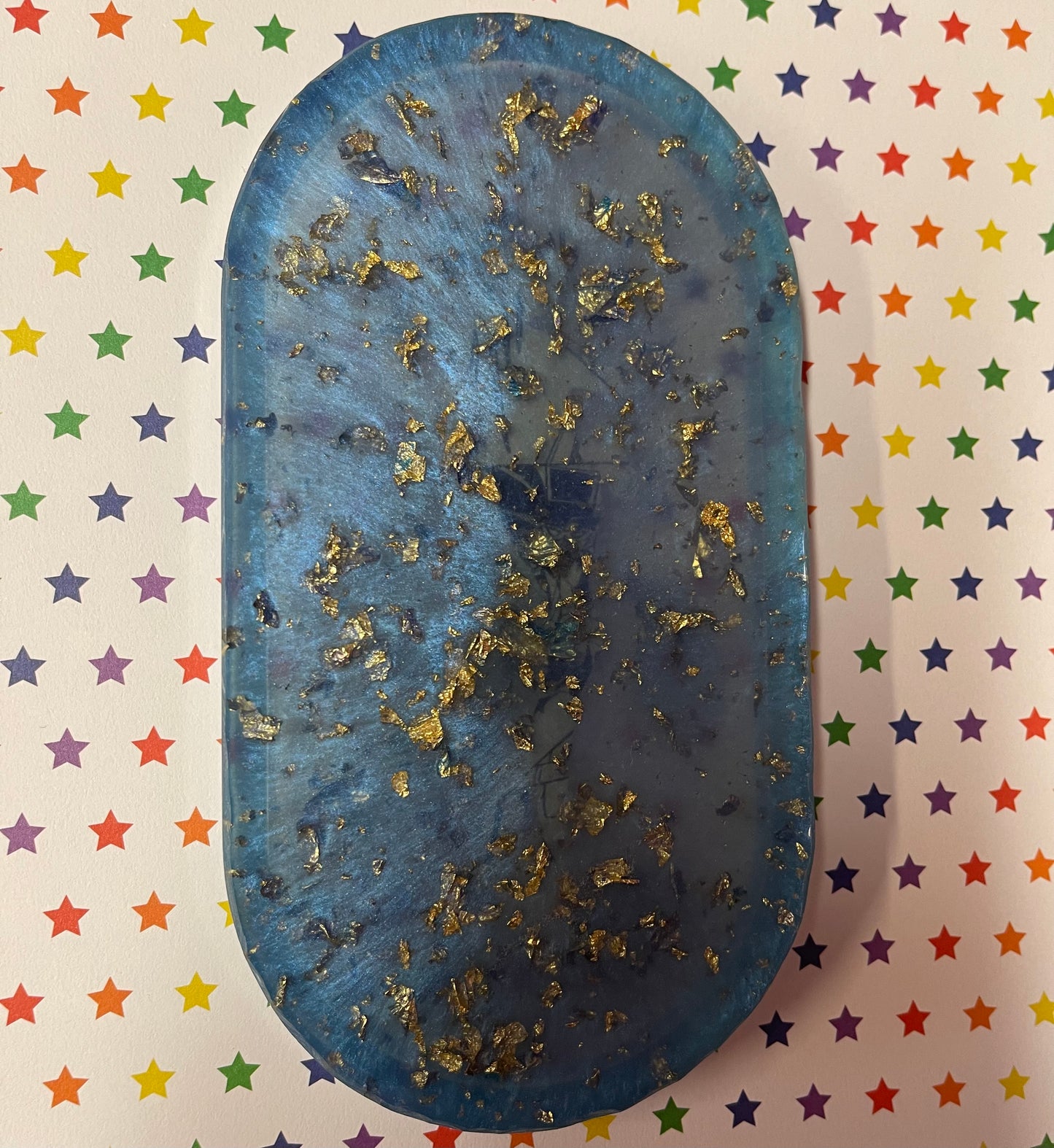 Blue and Gold-Flecked Manga Resin Ash Tray