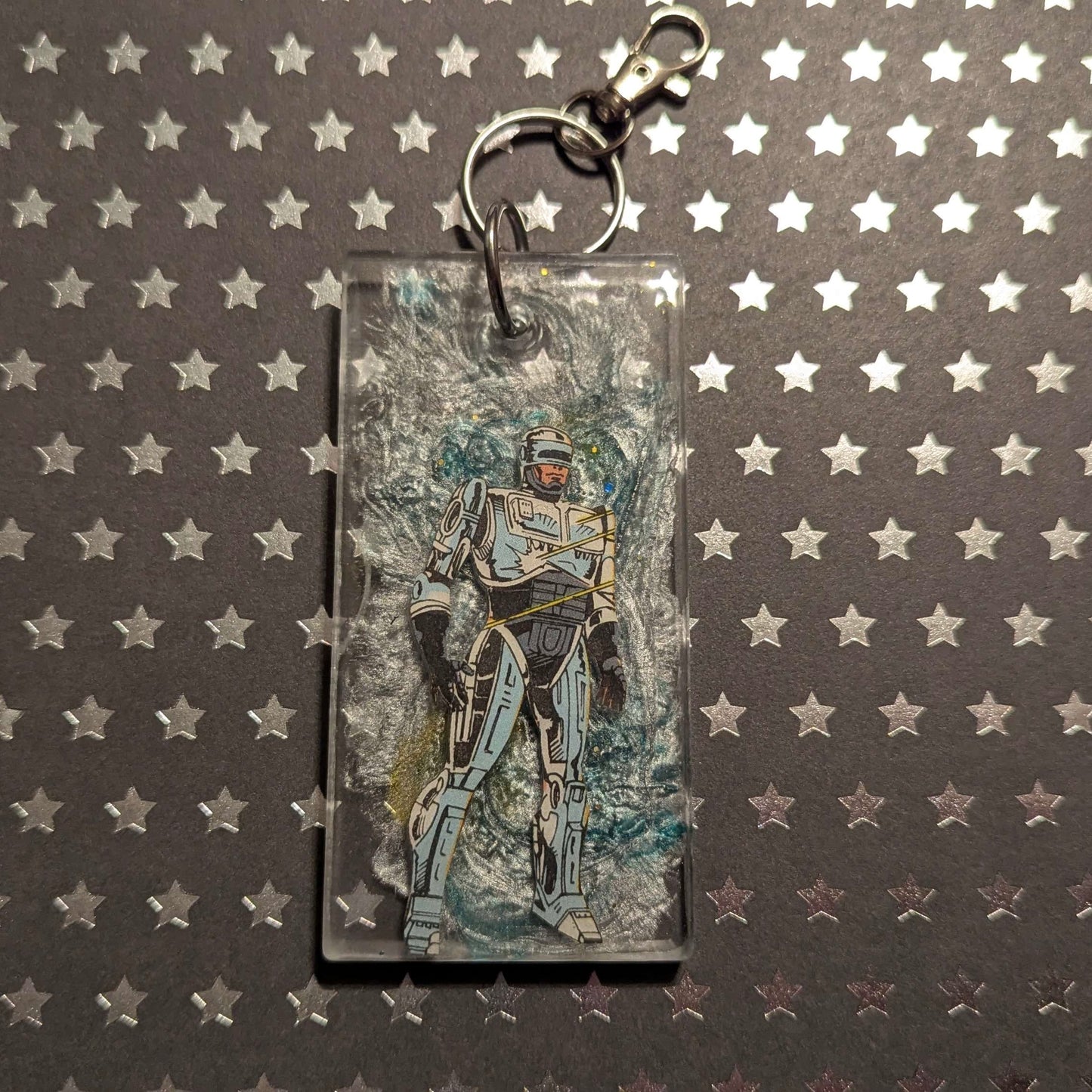 Silver Robot Cop Comic Book Large Keychain