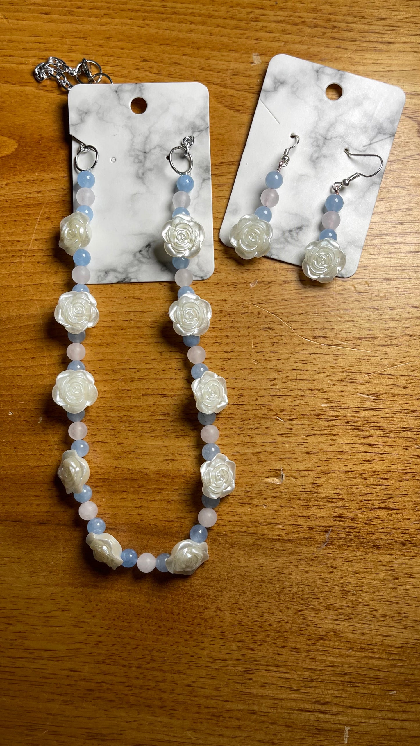 Elegant White Rose Necklace and Earring Set