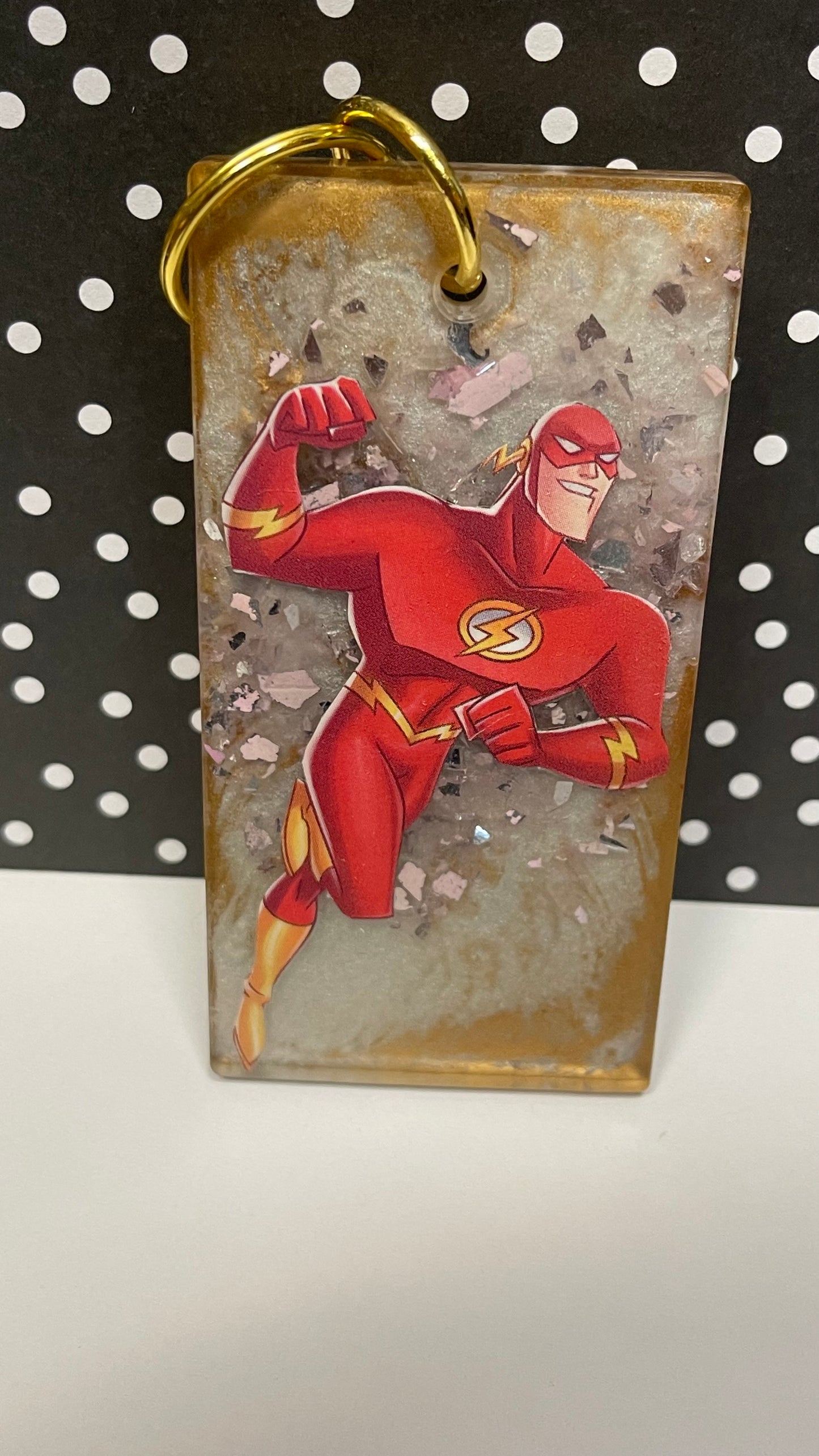 Red and Gold Comic Book Resin Large Keychain