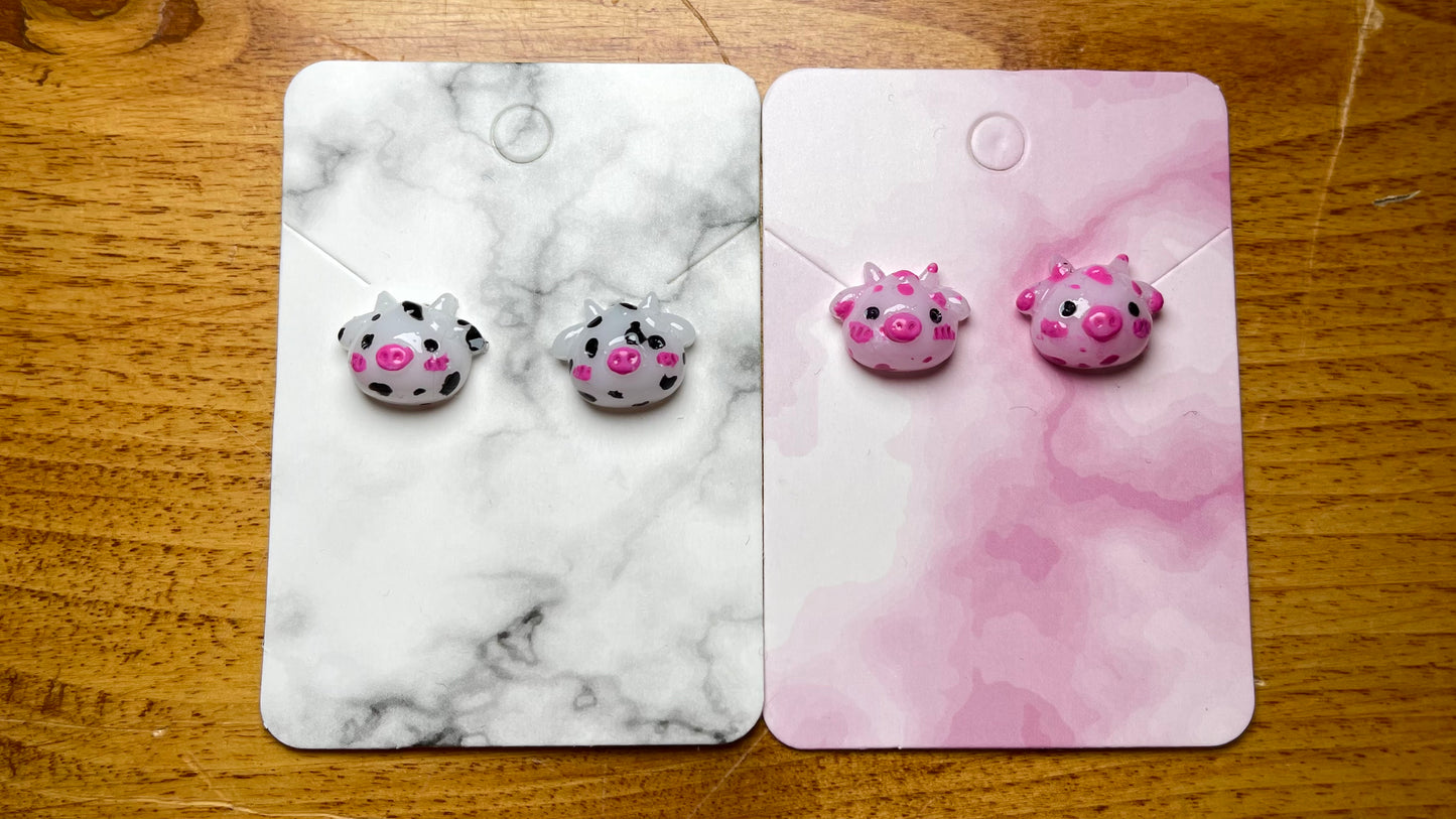 Strawberry and White Milk Cow Stud Earrings 2-Pack