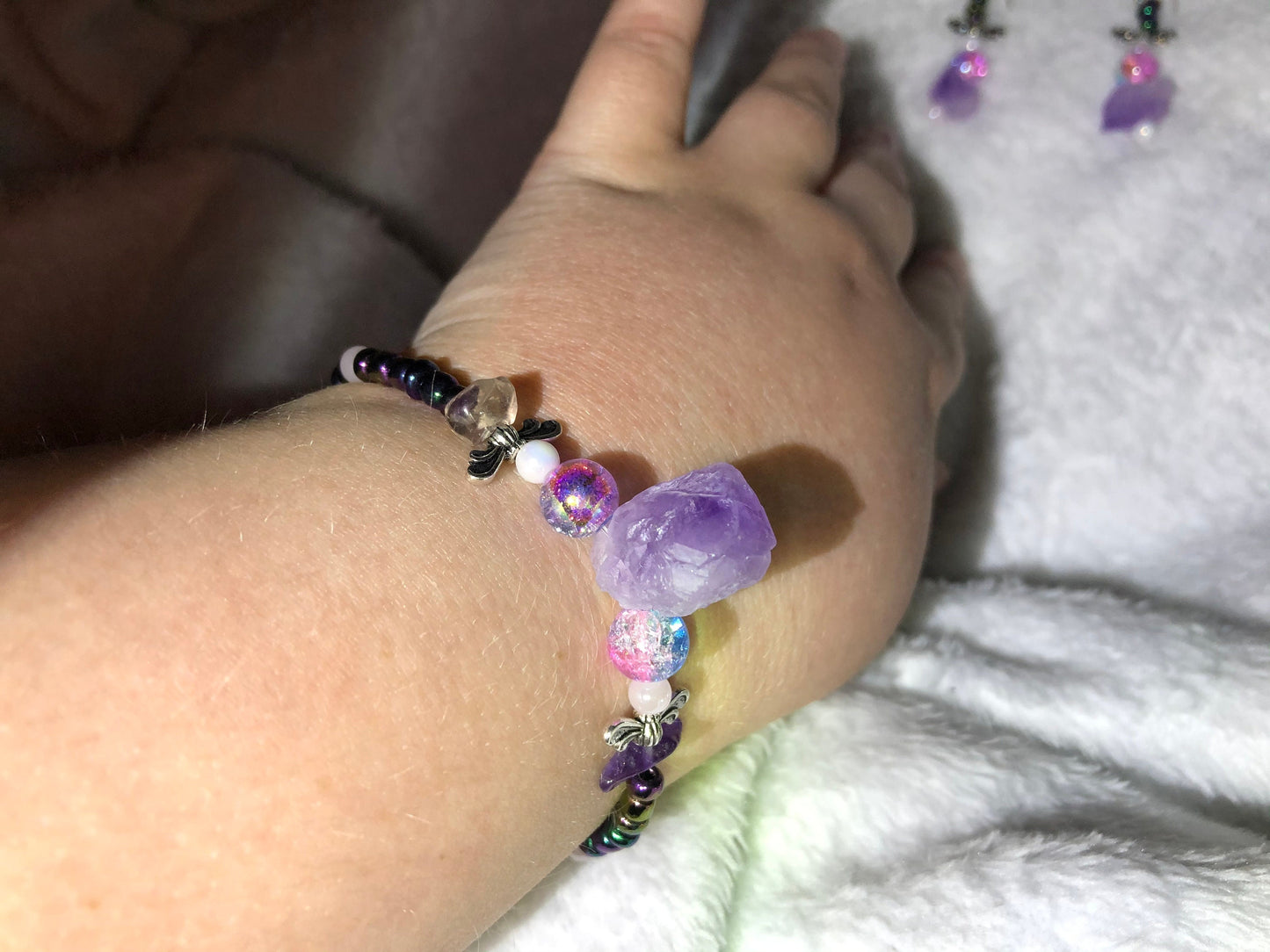 Matching Amethyst Earrings and Bracelet Set
