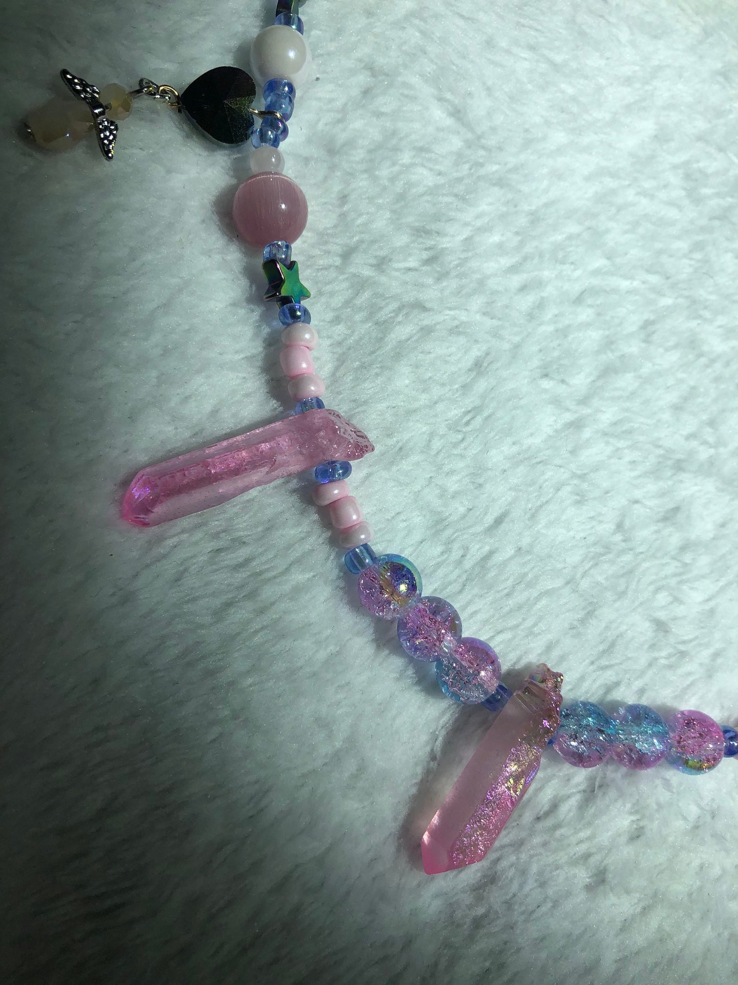 Pink Angelic Pearl and Quartz Necklace