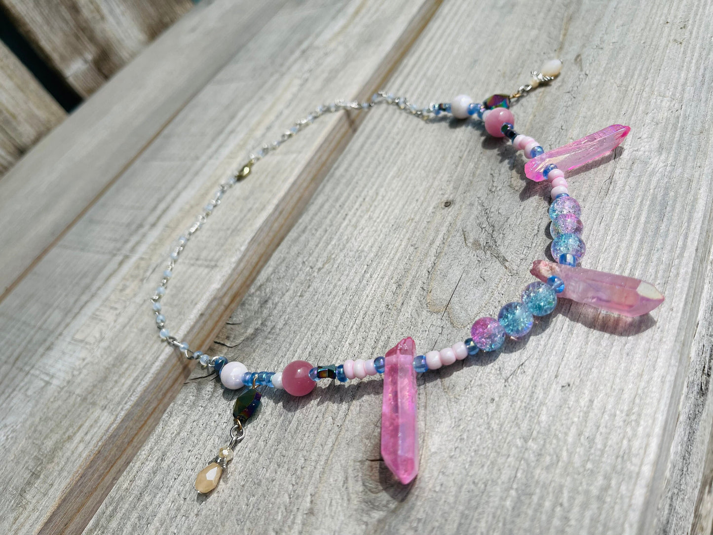 Pink Angelic Pearl and Quartz Necklace