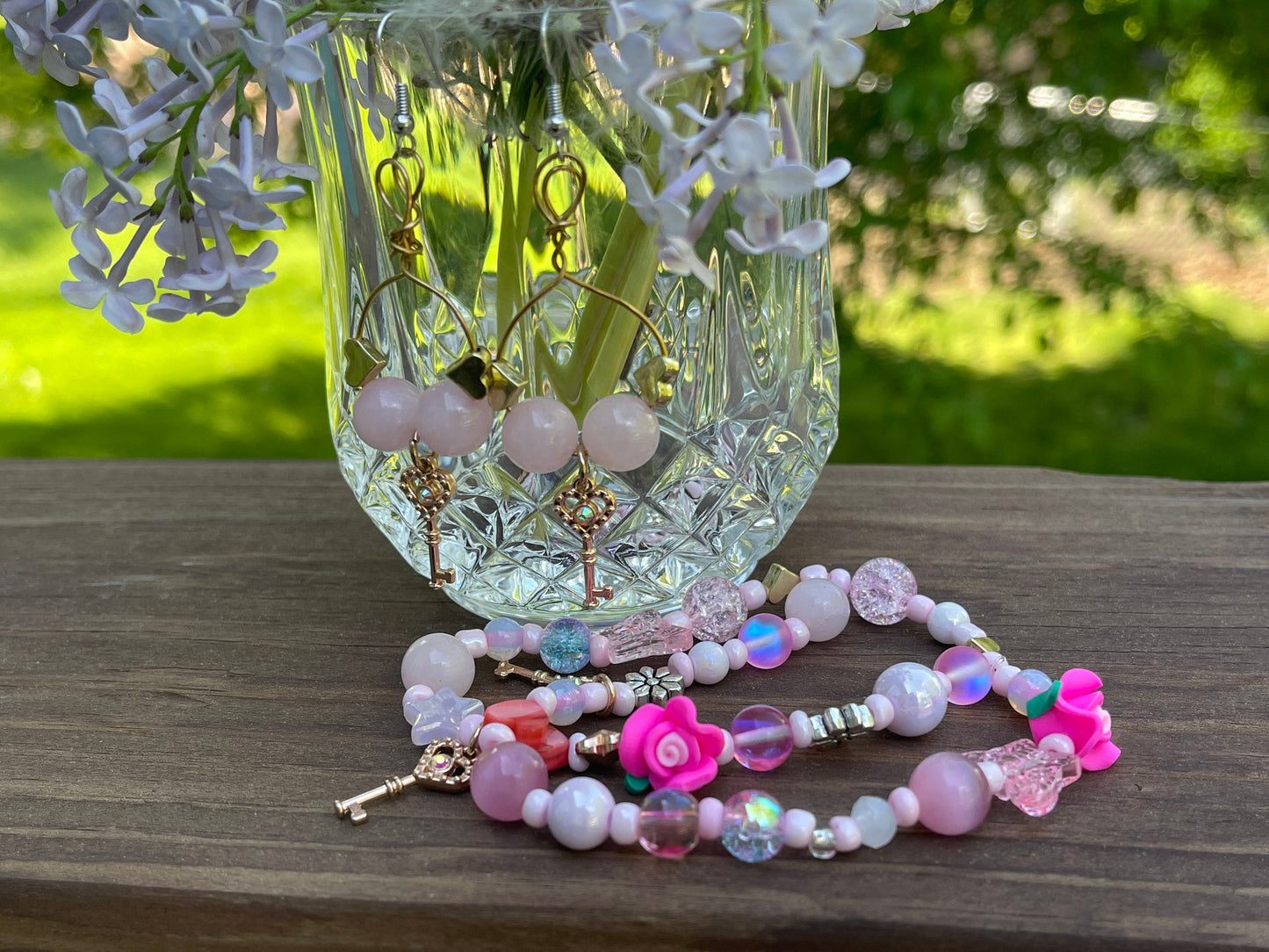Key To Your Heart - Rose Quartz Love Bracelet and Earring Set