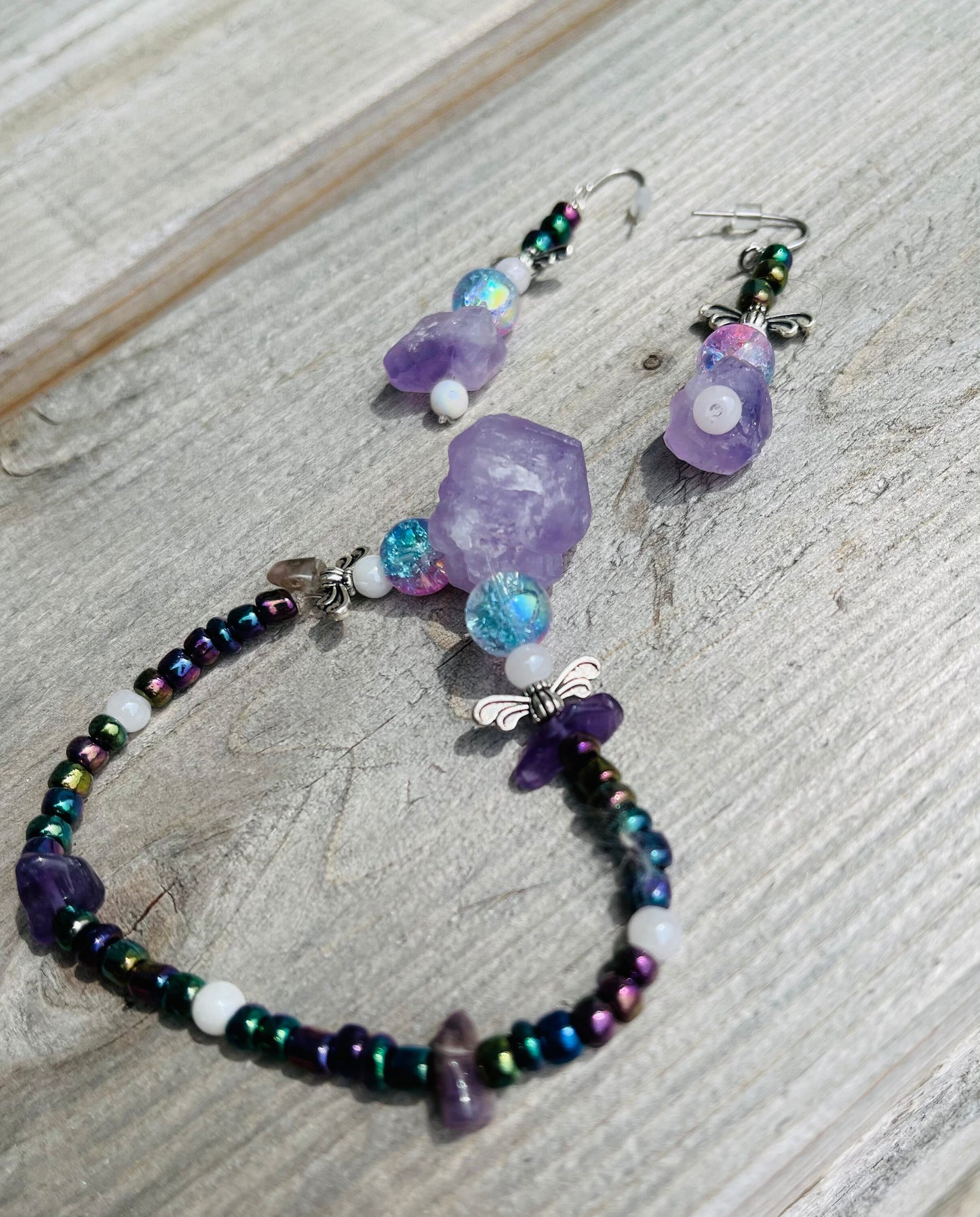 Matching Amethyst Earrings and Bracelet Set