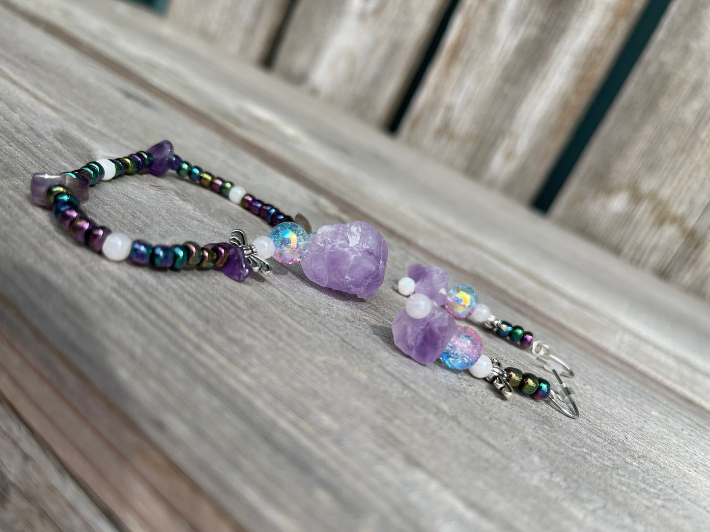 Matching Amethyst Earrings and Bracelet Set