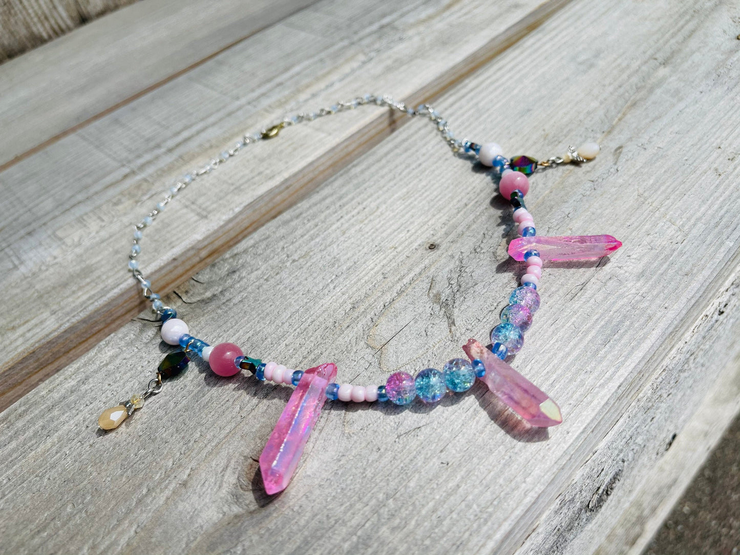 Pink Angelic Pearl and Quartz Necklace