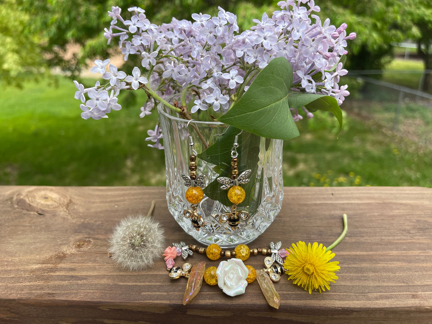 Honey and Flowers Bumblebee Bracelet and Earrings Set