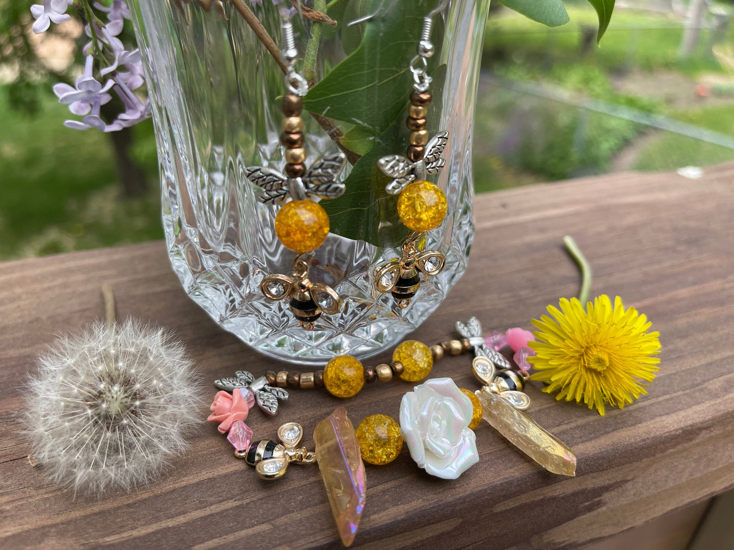 Honey and Flowers Bumblebee Bracelet and Earrings Set