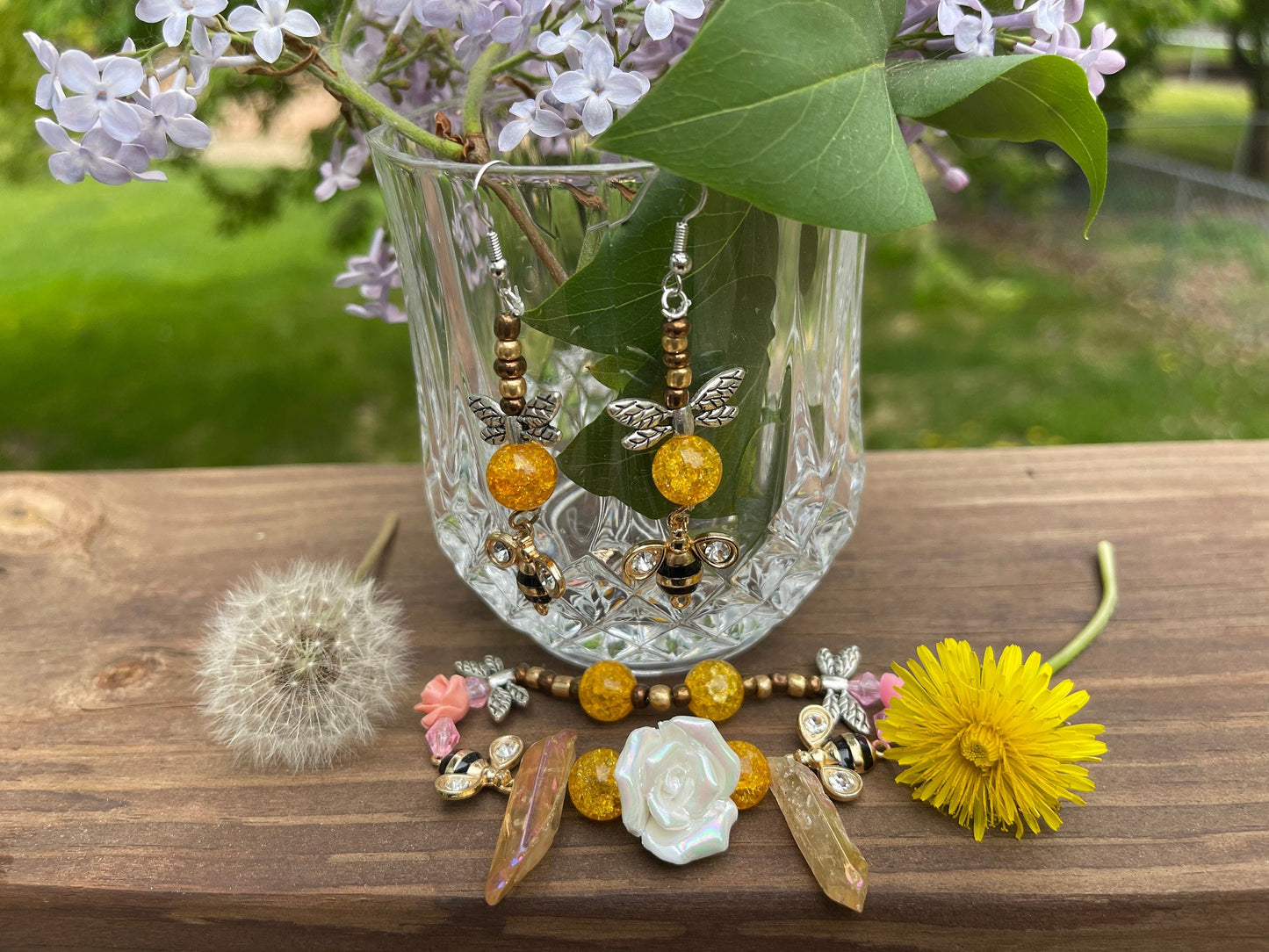 Honey and Flowers Bumblebee Bracelet and Earrings Set