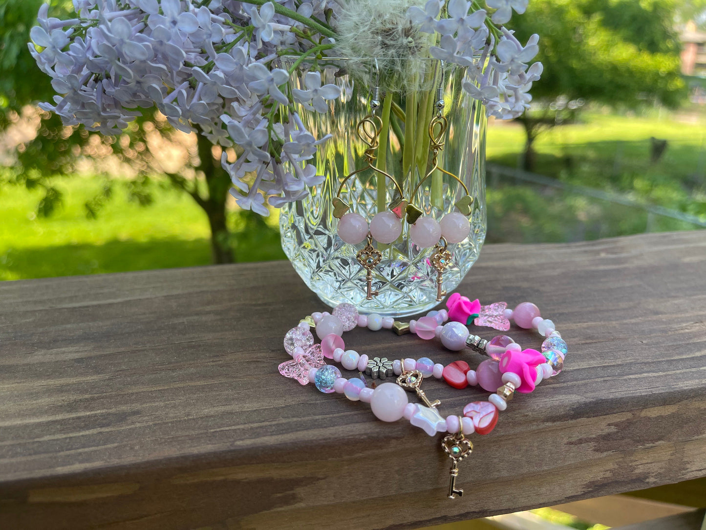 Key To Your Heart - Rose Quartz Love Bracelet and Earring Set