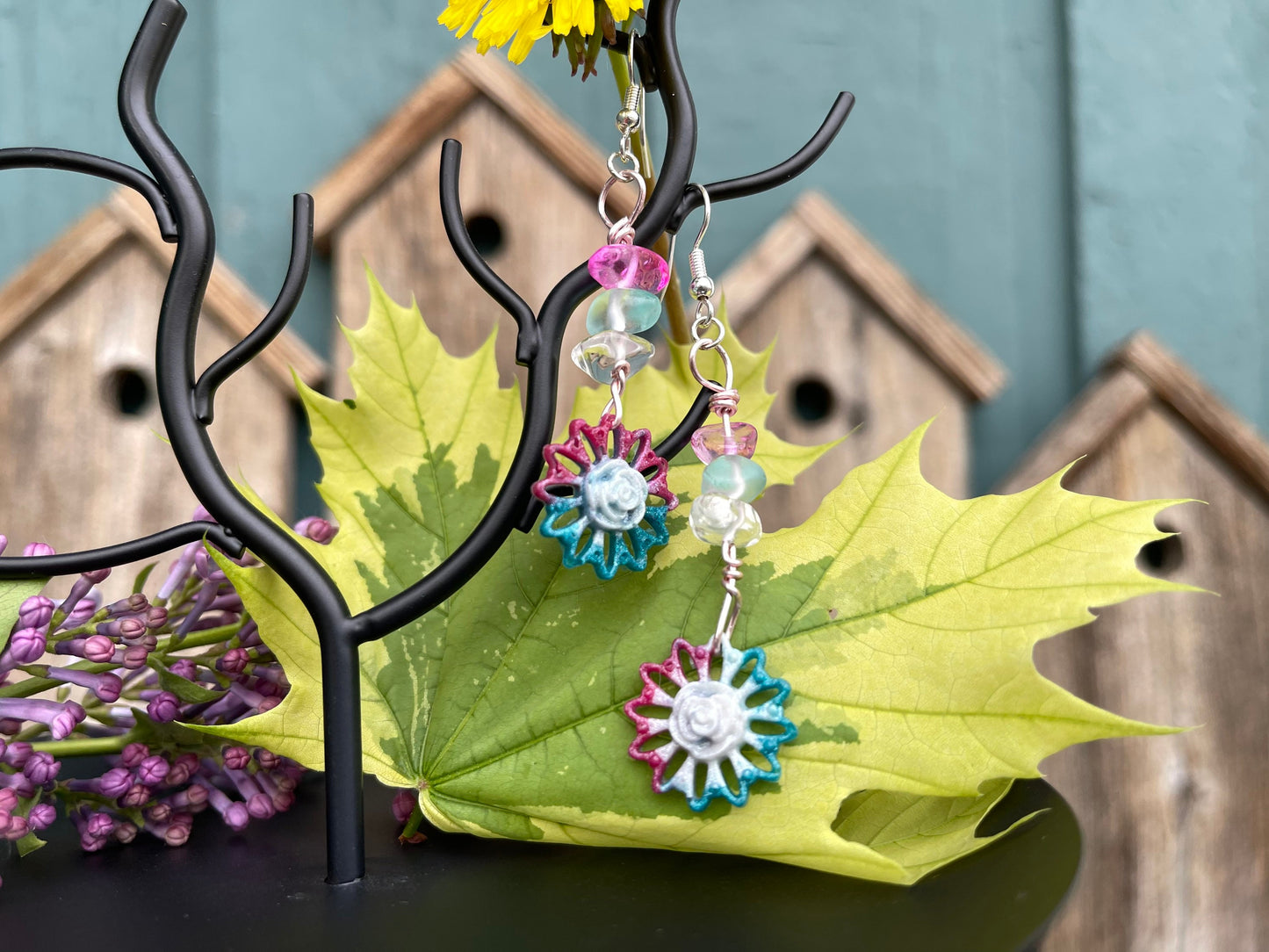 Tie Dye Rose Spiral Earrings