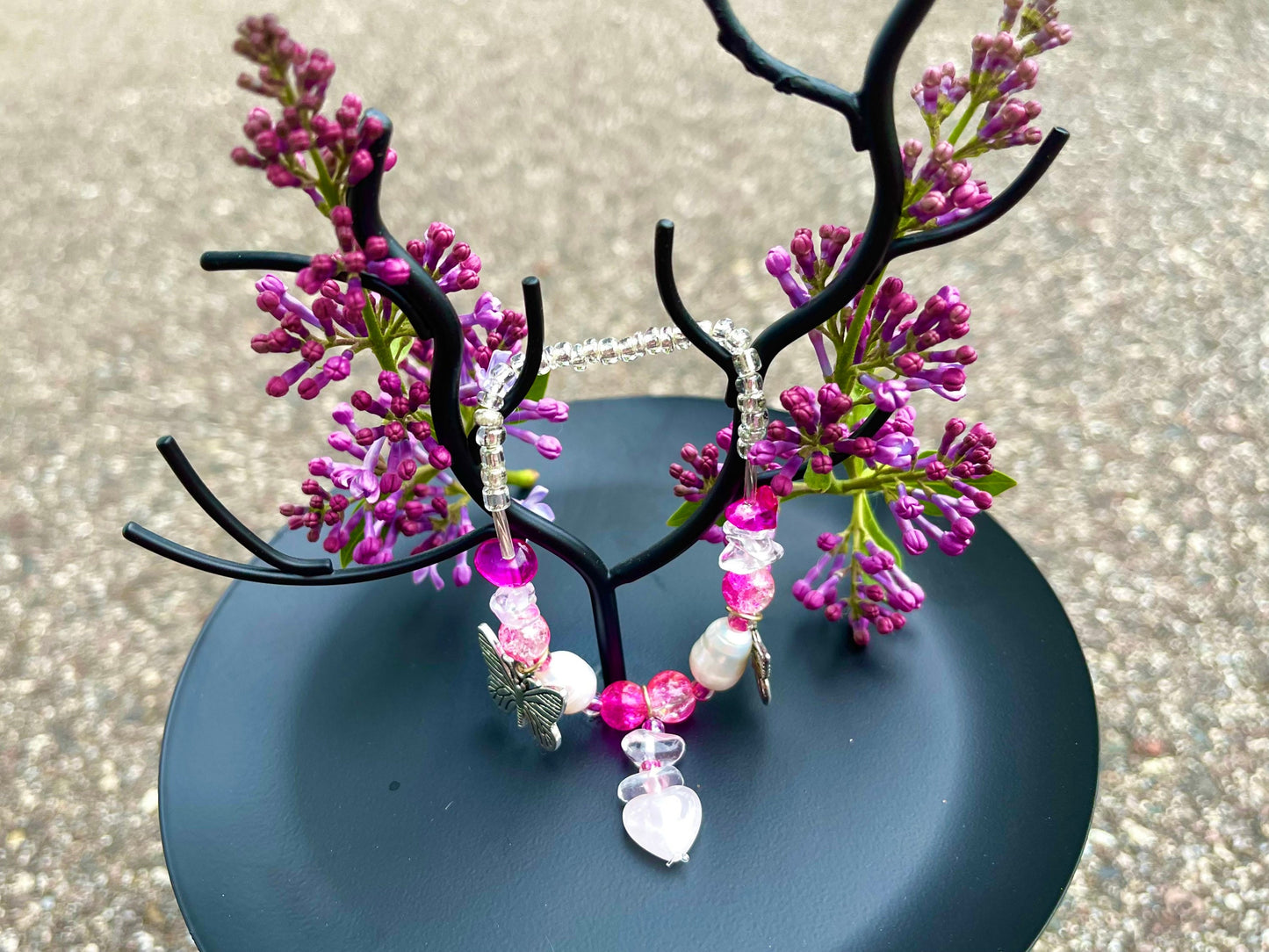 Flutter Hearts - Butterfly Pearl Rose Quartz Pink Bracelet