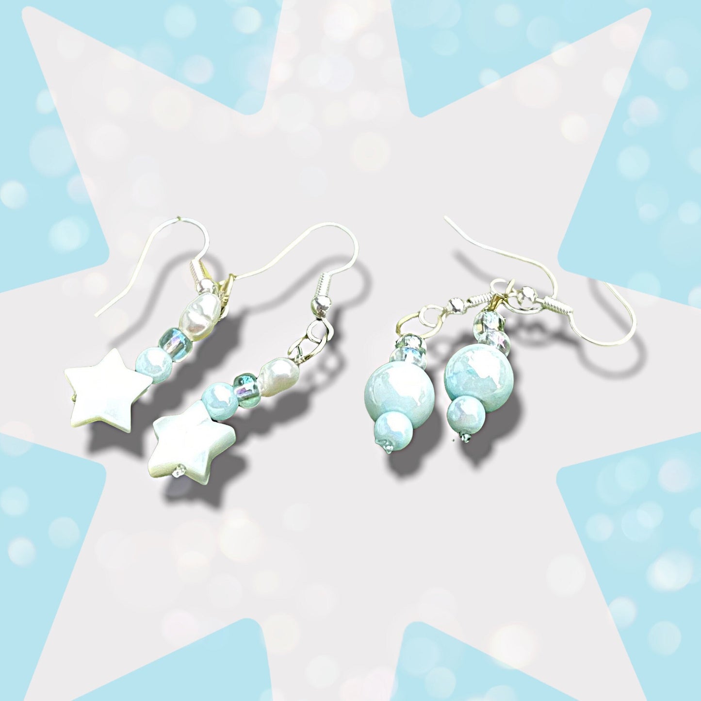 Stars and Spheres Baby Blue Drop Earrings 2-Pack