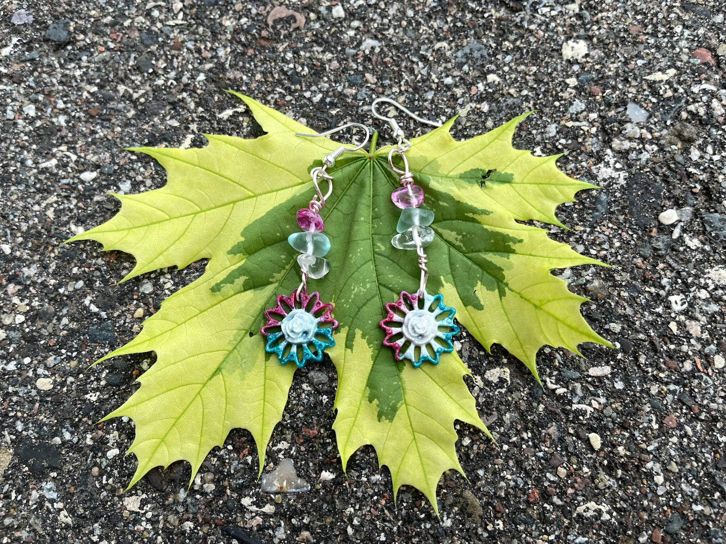 Tie Dye Rose Spiral Earrings