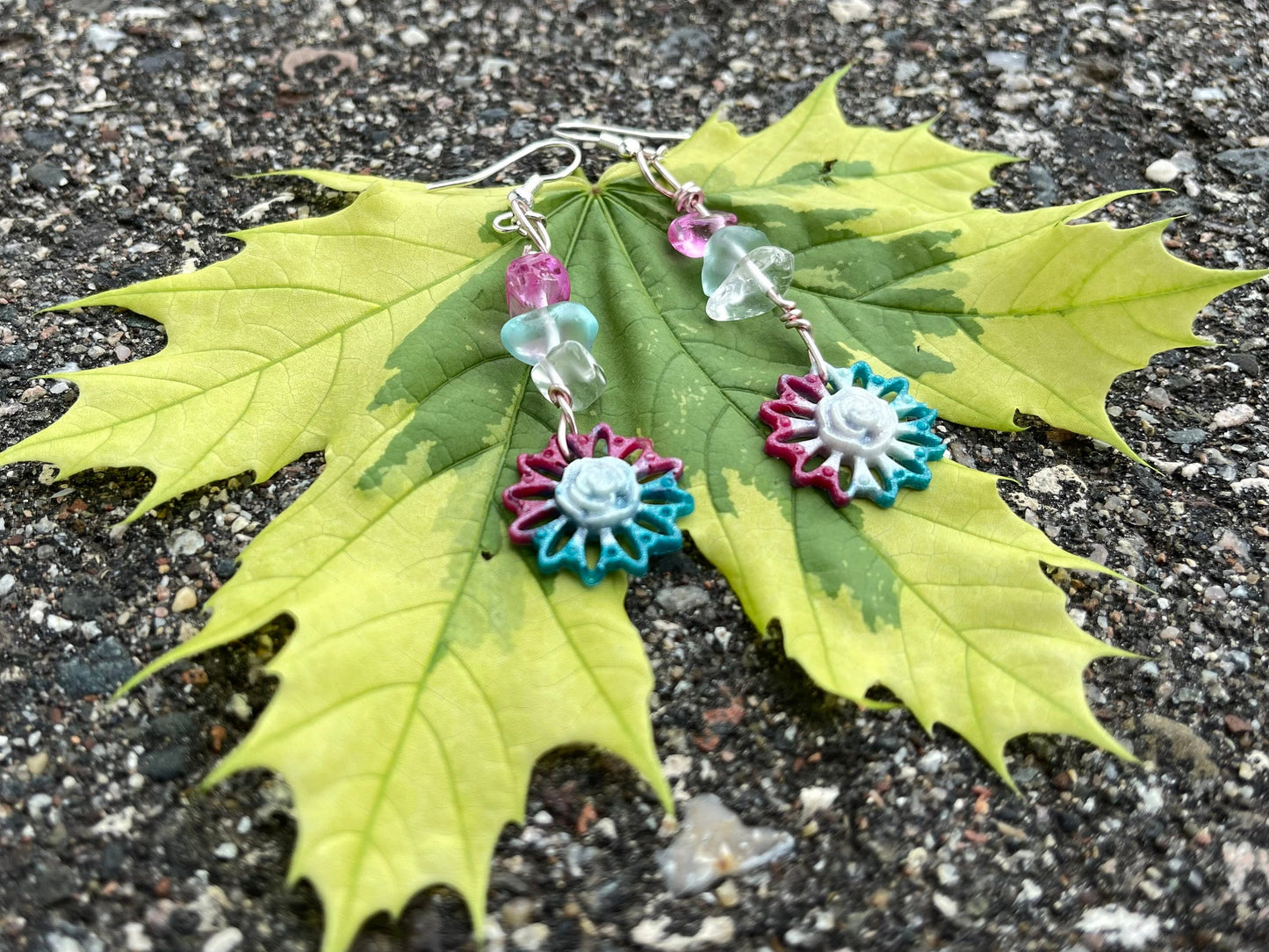 Tie Dye Rose Spiral Earrings