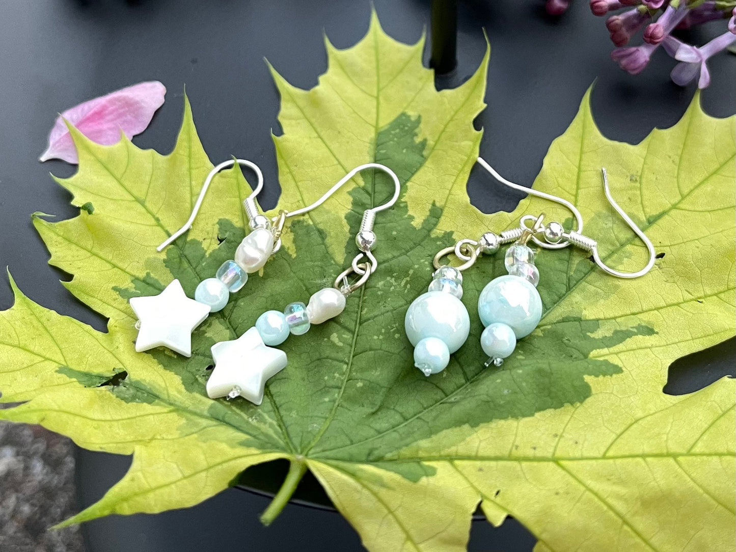 Stars and Spheres Baby Blue Drop Earrings 2-Pack