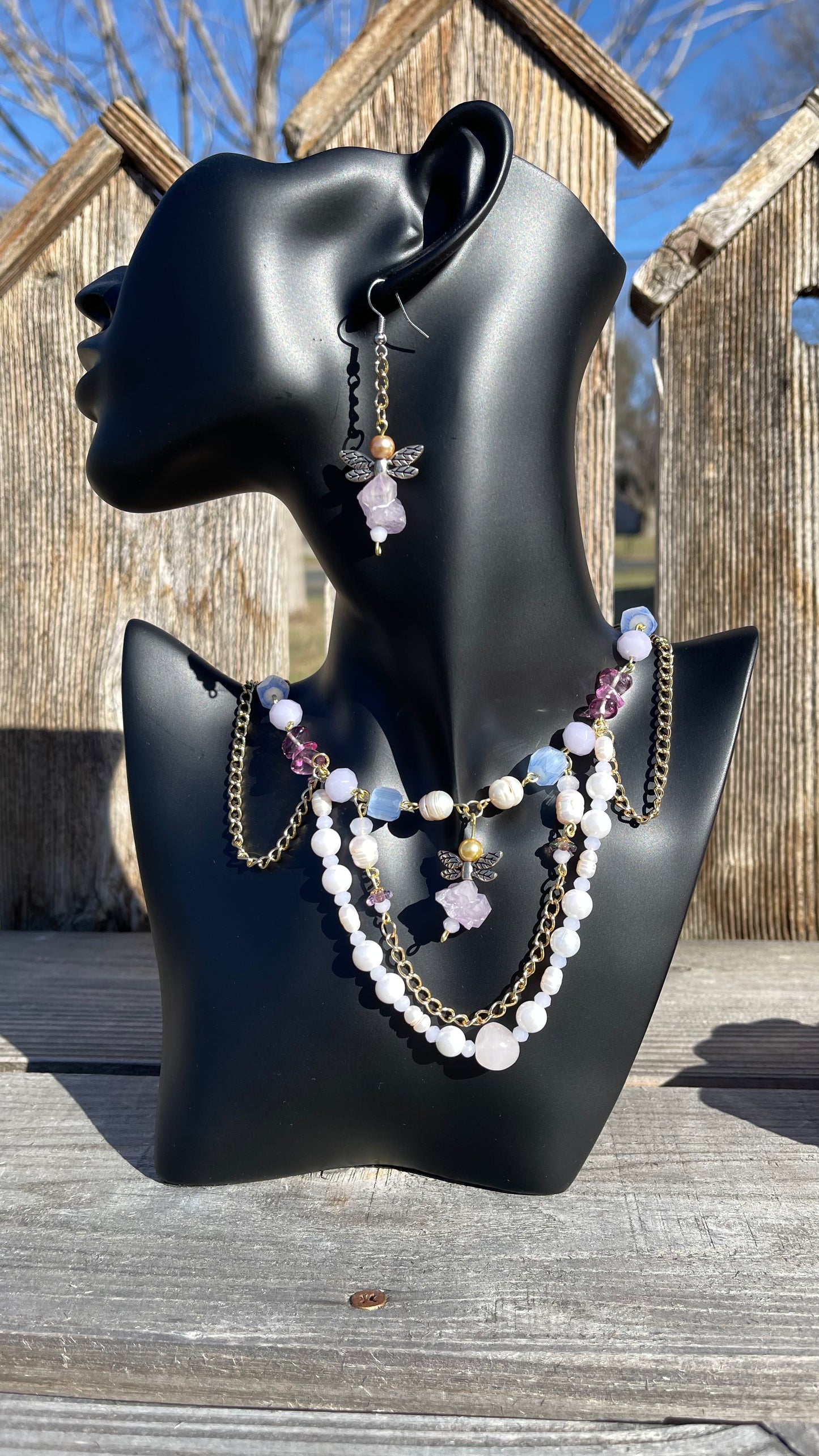 Lavender Dragonflies - Amethyst and Freshwater Pearl Jewelry Set