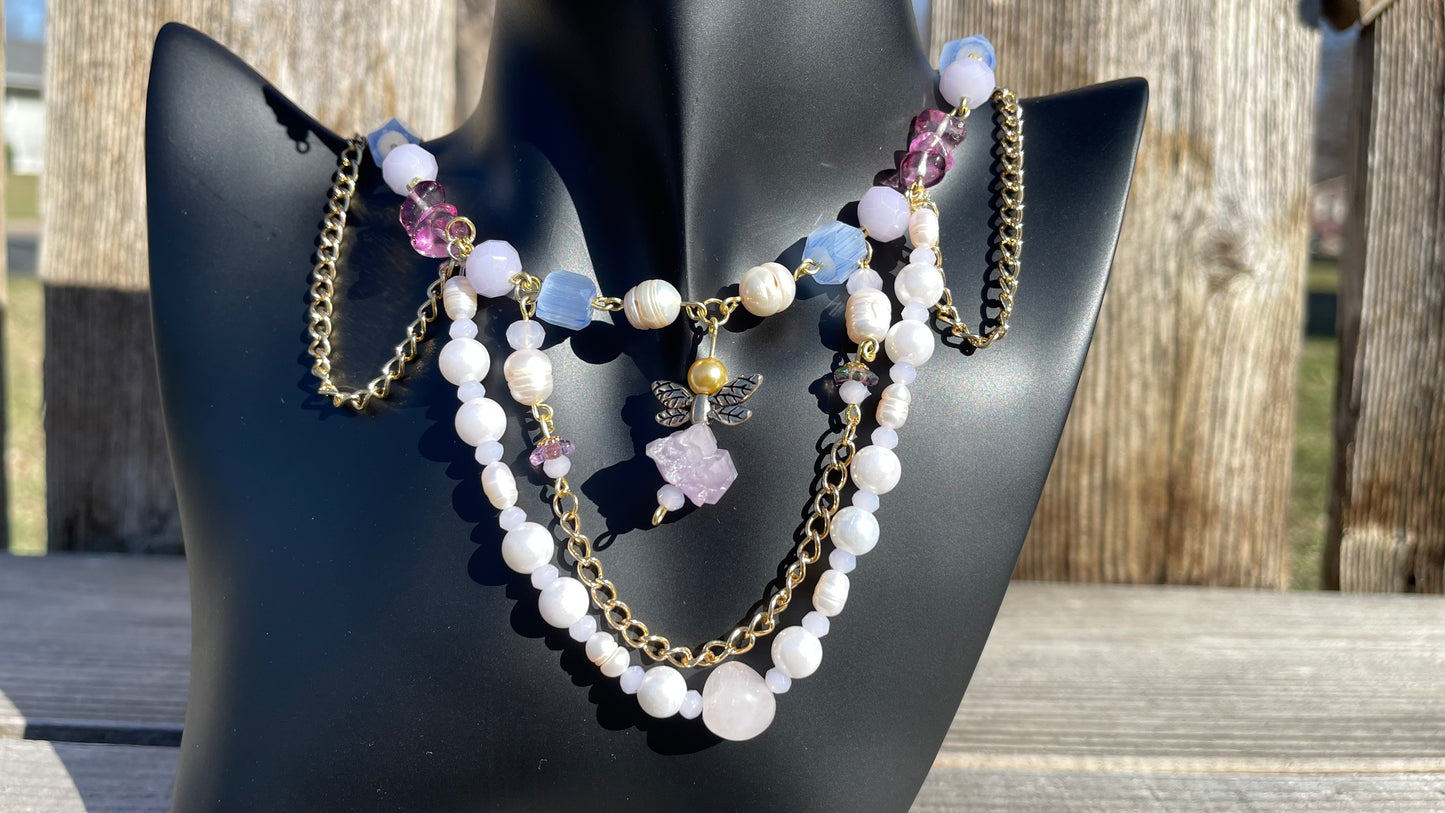 Lavender Dragonflies - Amethyst and Freshwater Pearl Jewelry Set