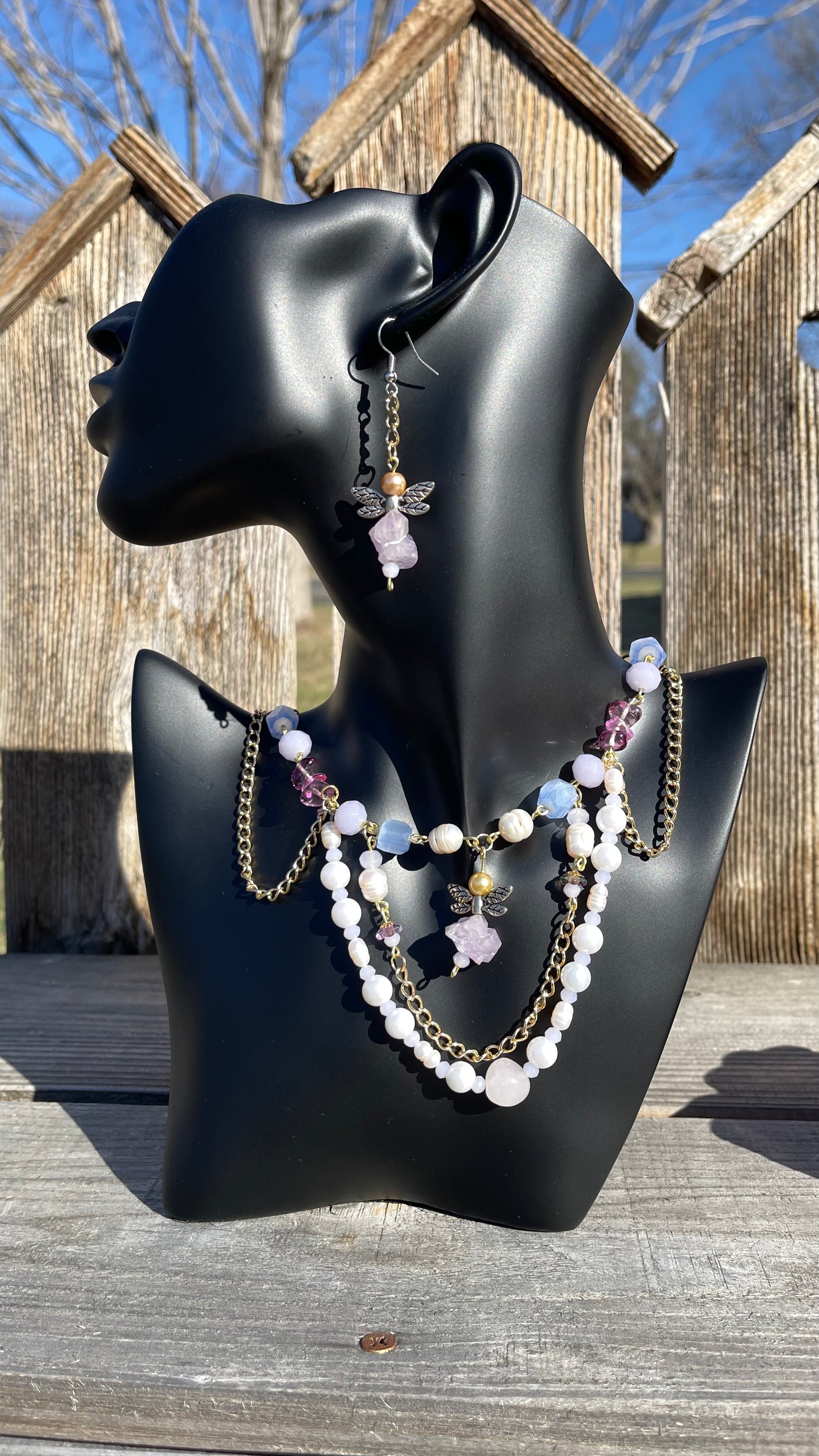 Lavender Dragonflies - Amethyst and Freshwater Pearl Jewelry Set