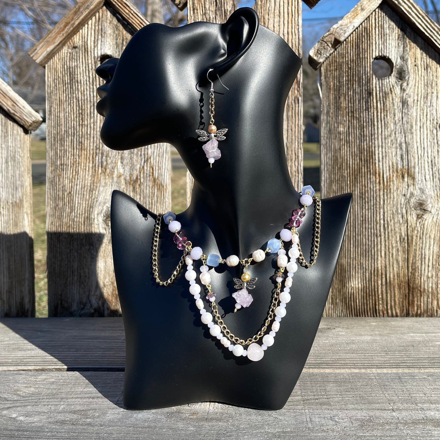 Lavender Dragonflies - Amethyst and Freshwater Pearl Jewelry Set
