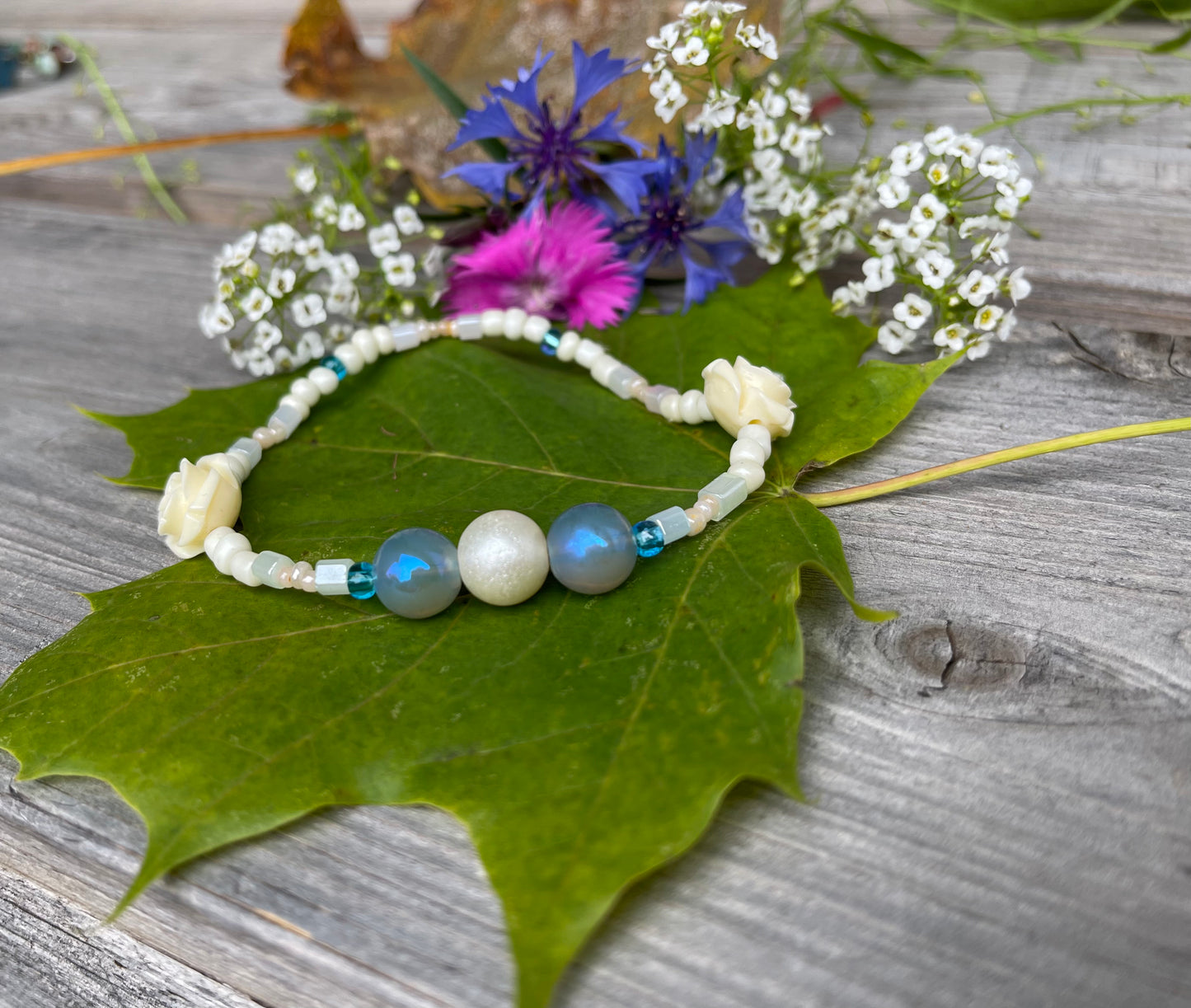Priscilla - Baby Blue Rose Bracelet