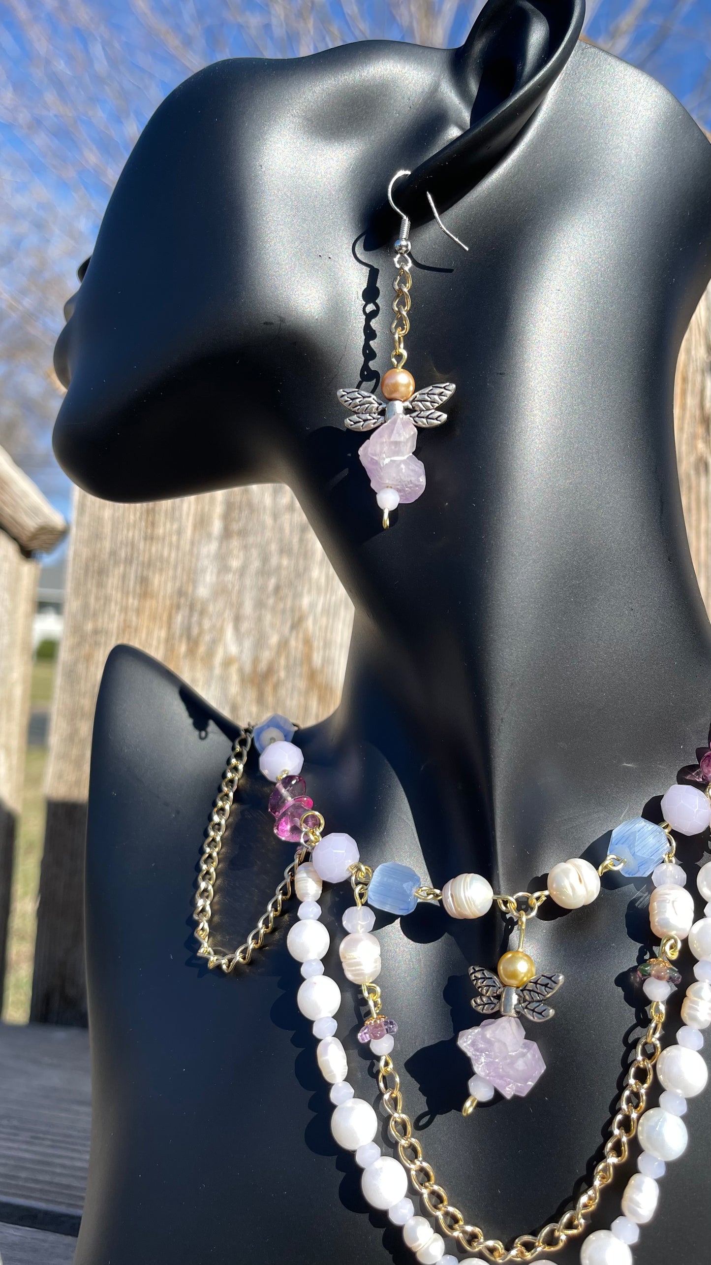 Lavender Dragonflies - Amethyst and Freshwater Pearl Jewelry Set
