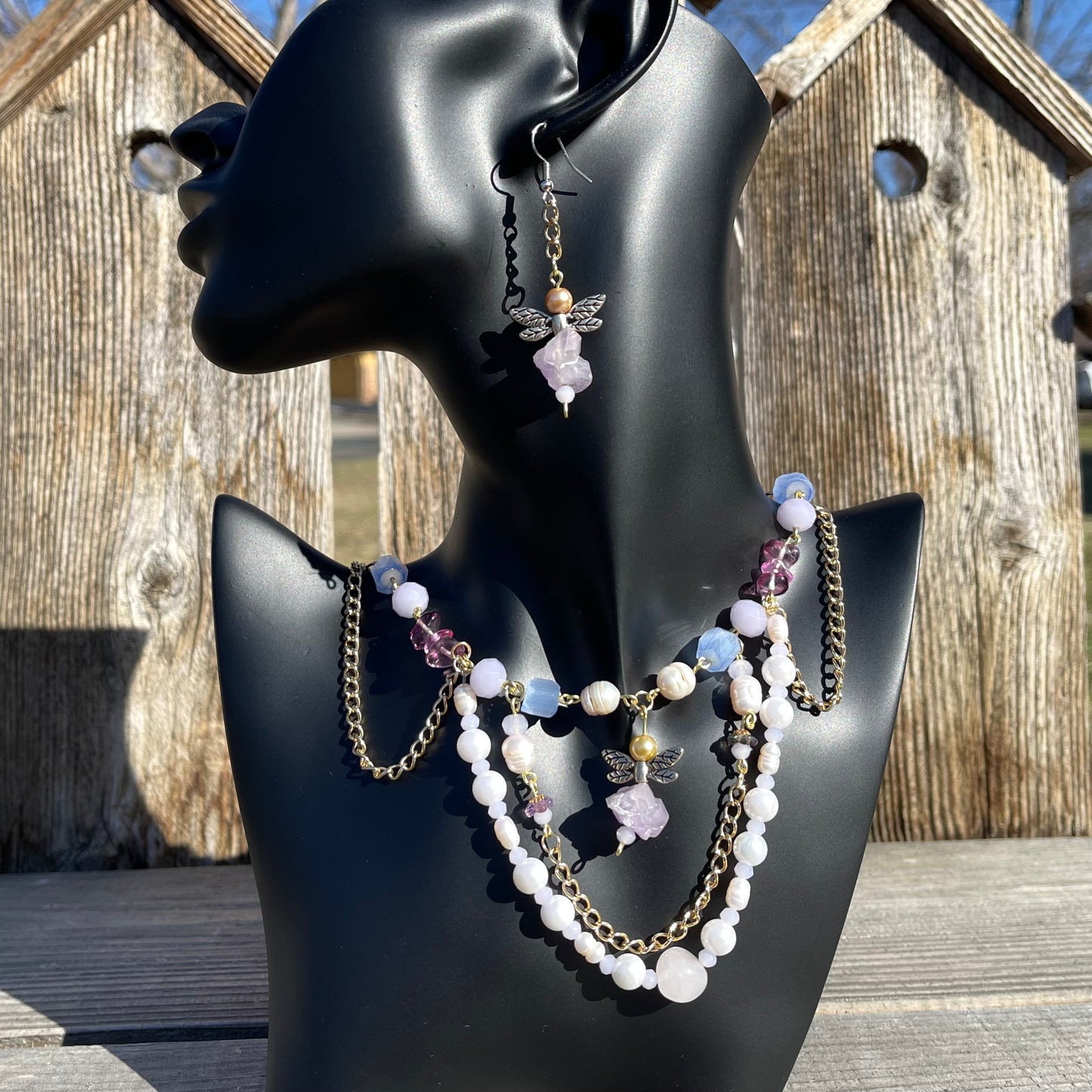 Lavender Dragonflies - Amethyst and Freshwater Pearl Jewelry Set