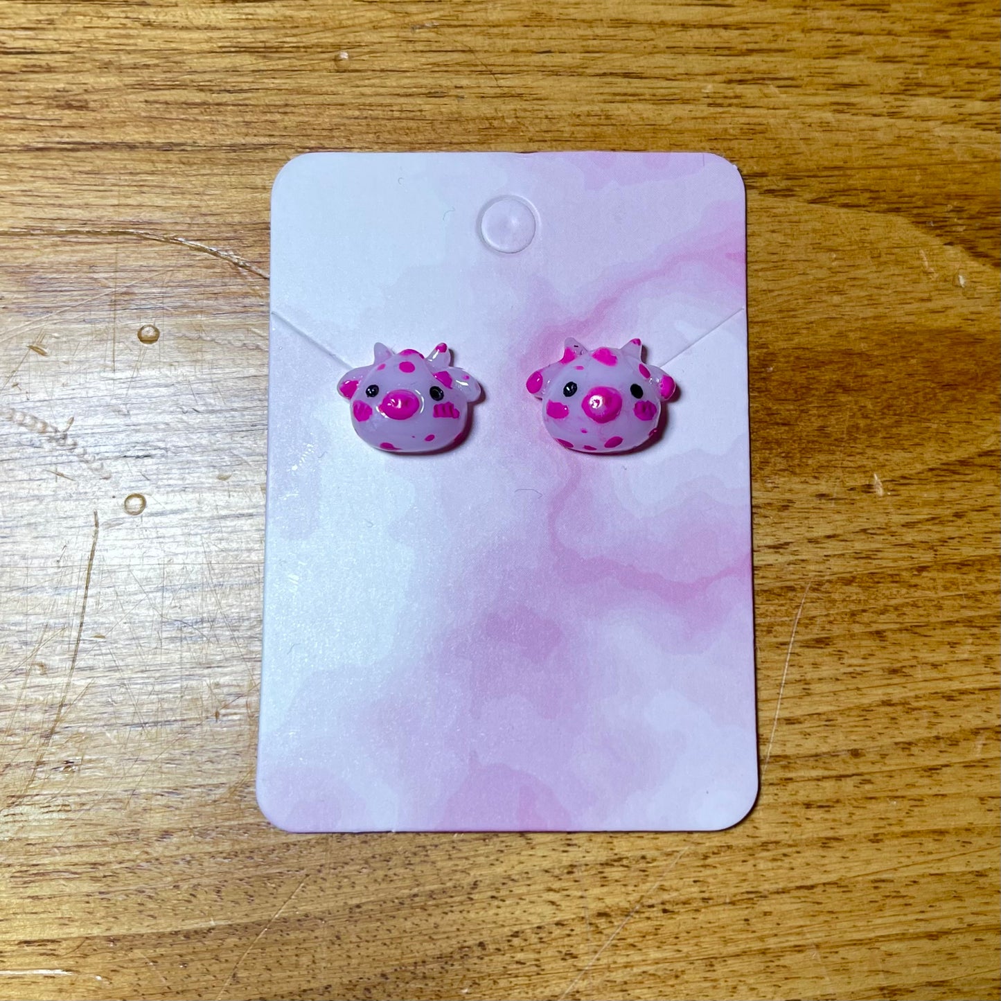 Strawberry Pink Cow Stud Earrings