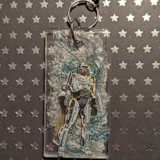 Silver Robot Cop Comic Book Large Keychain