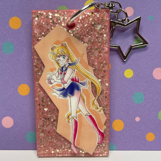 Pink Moon Comic Book Resin Keychain
