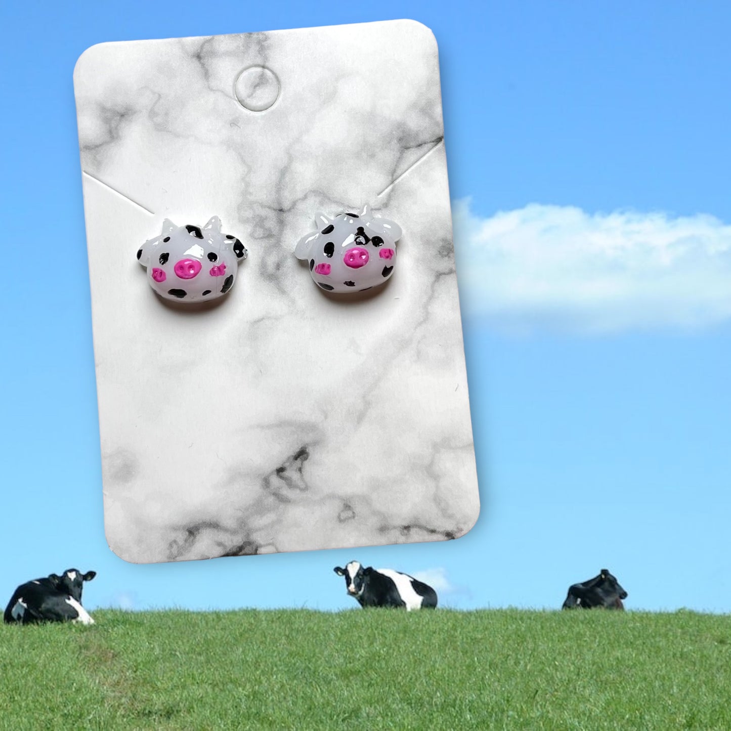 Chocolate, Strawberry, and White Milk Cow Stud Earrings 3-Pack