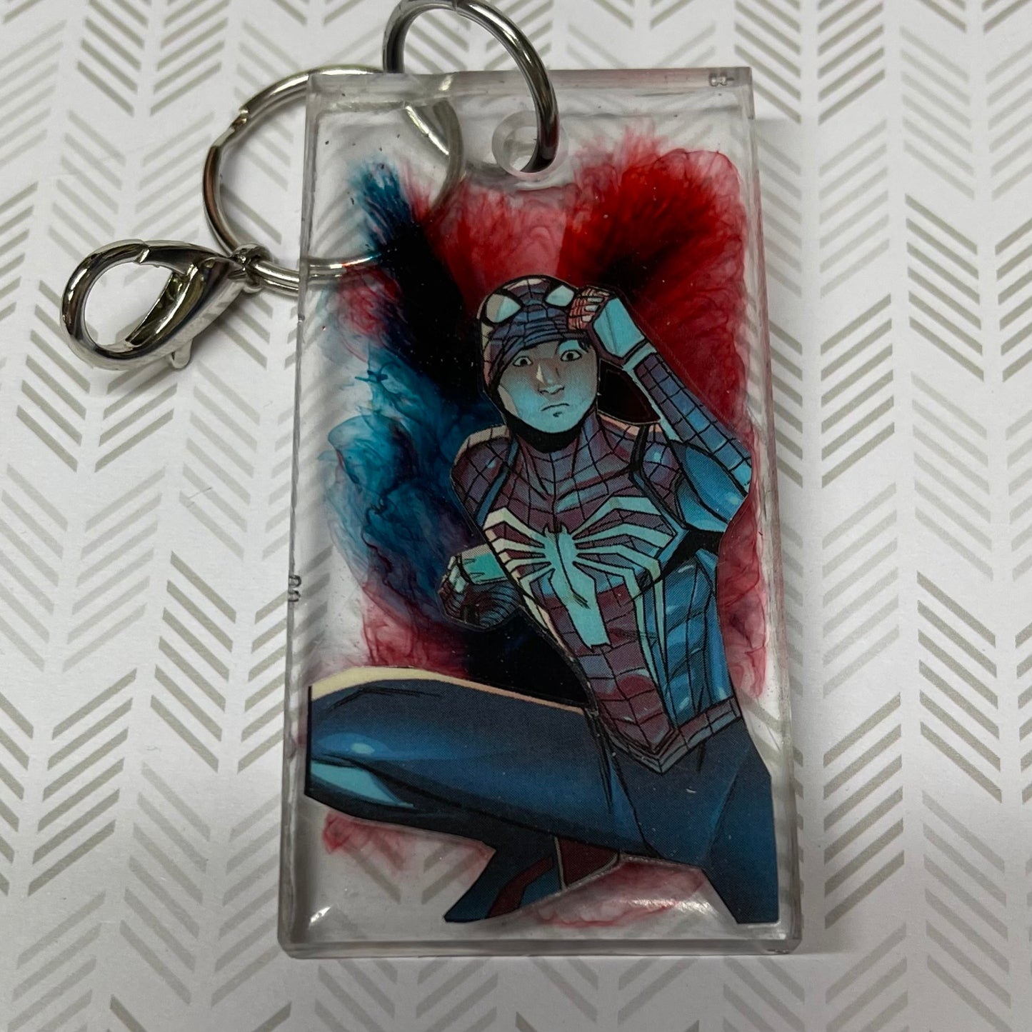 Red and Blue Comic Book Resin Keychain