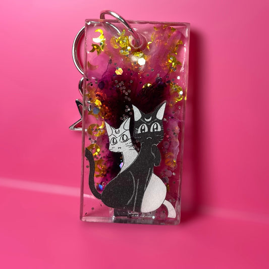 Moon Cats in Love Double-Sided Keychain
