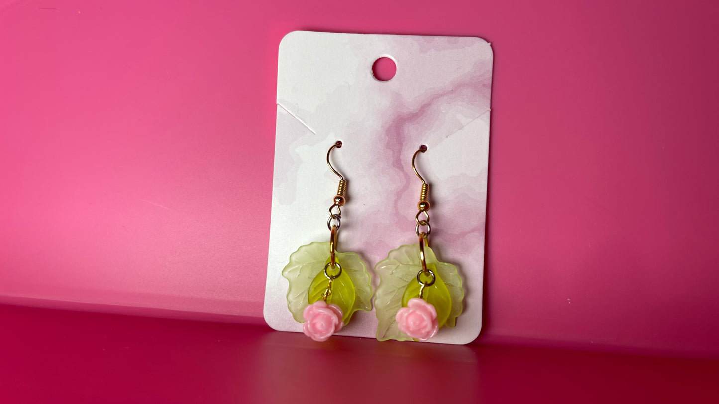 Double Leaf Rose Earrings