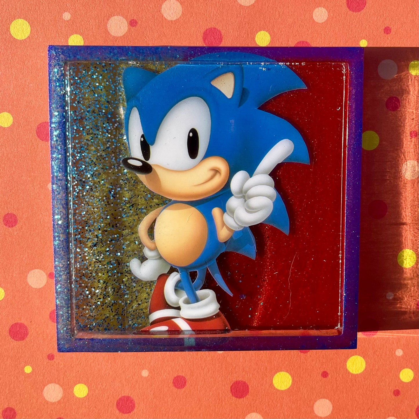 Blue, Red and Gold Comic Book Resin Coaster