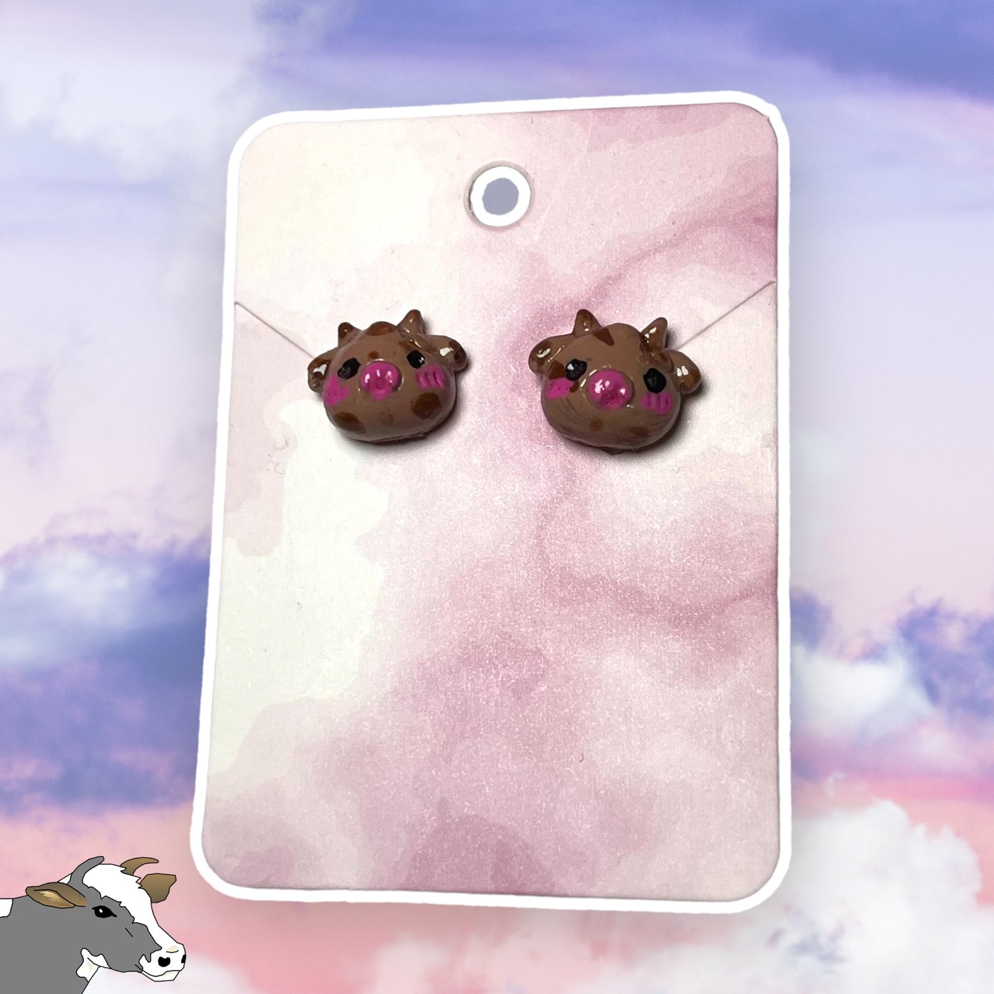 Chocolate, Strawberry, and White Milk Cow Stud Earrings 3-Pack