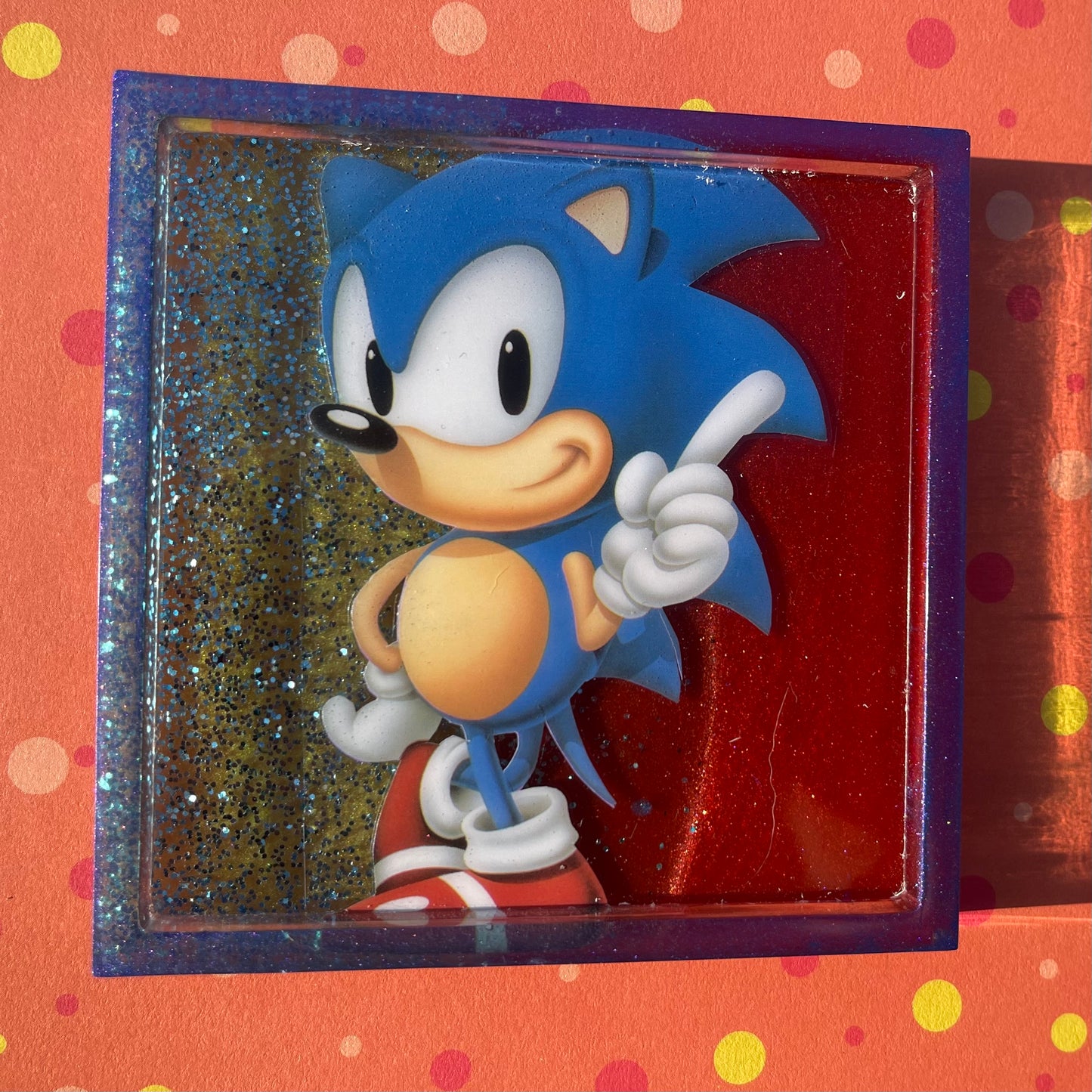 Blue, Red and Gold Comic Book Resin Coaster