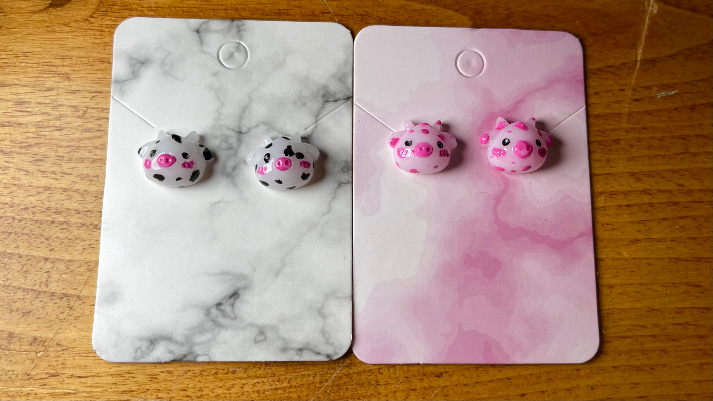Strawberry and White Milk Cow Stud Earrings 2-Pack