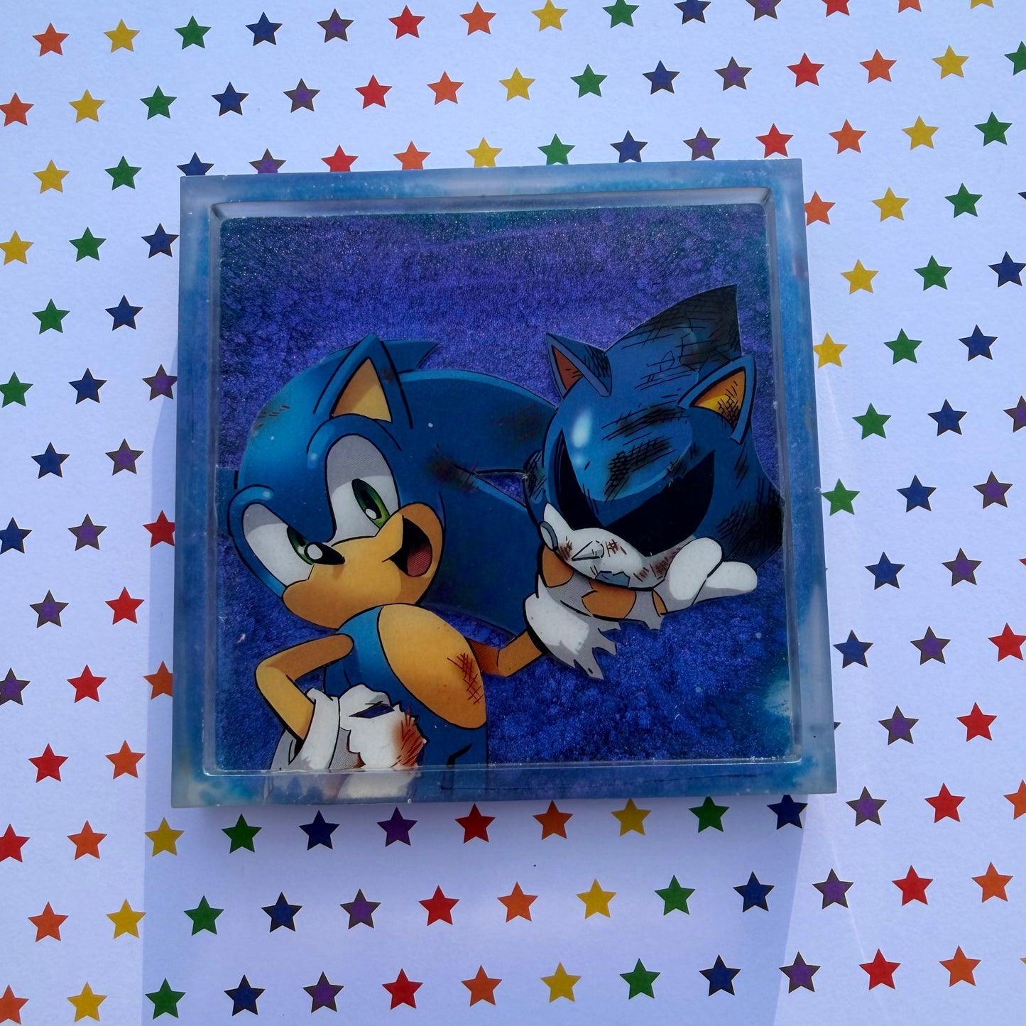 Blurry and Blue Comic Book Resin Coaster